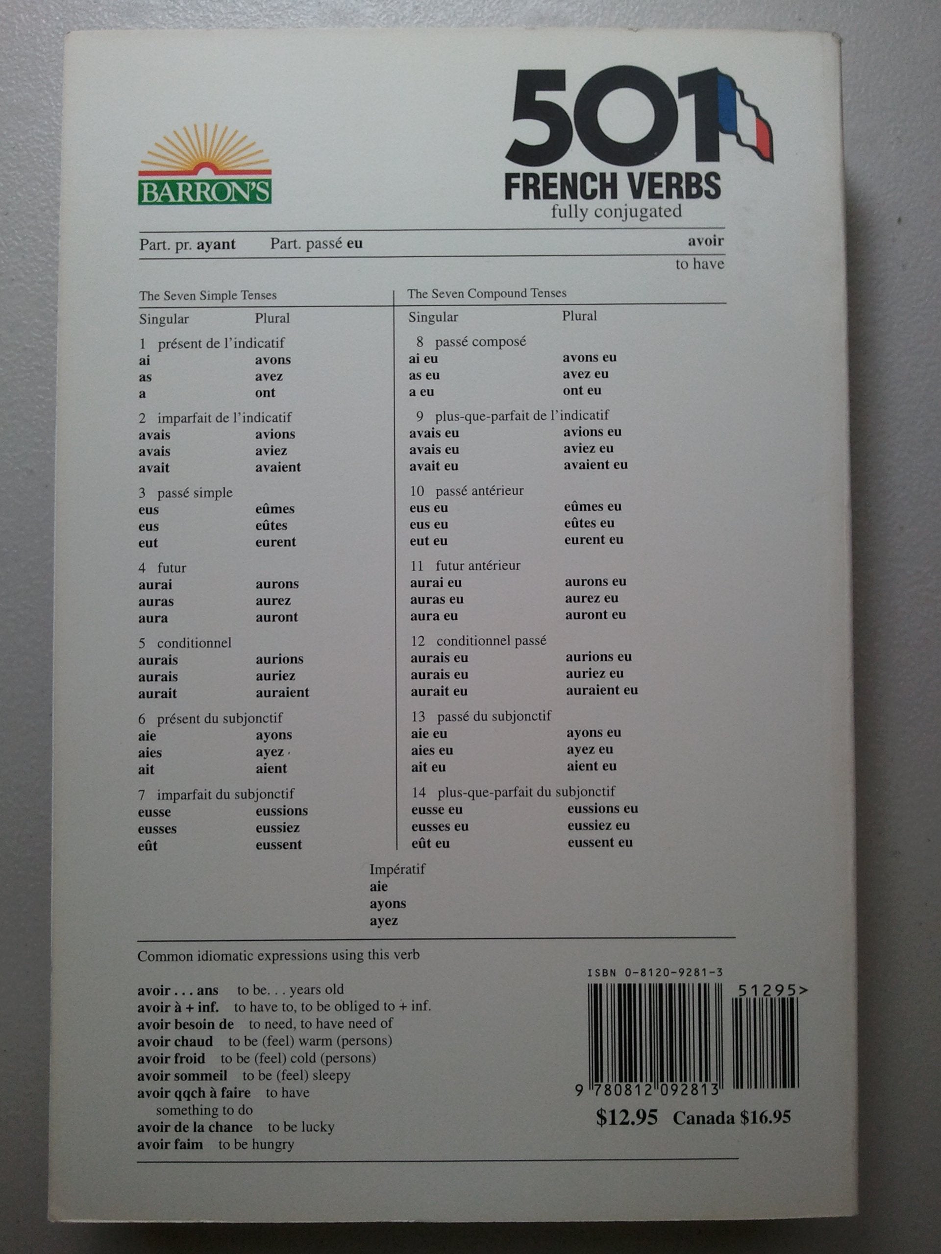 501 French Verbs: Fully Conjugated in All the Tenses in a New EasyToLearn Format Alphabetically Arranged (English and French E,New