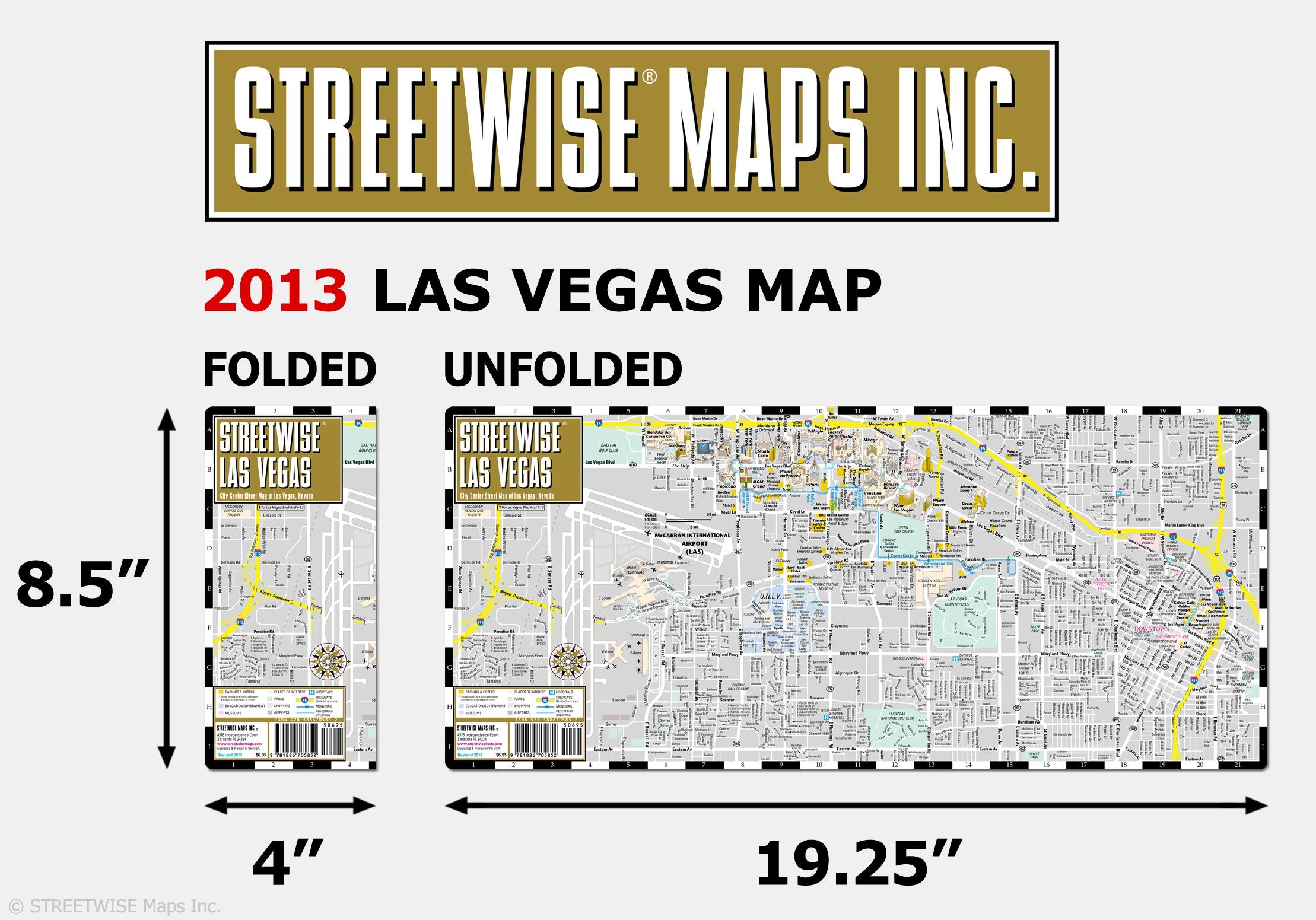 Streetwise Las Vegas Map Laminated City Center Street Map of Las Vegas, Nevada,Used