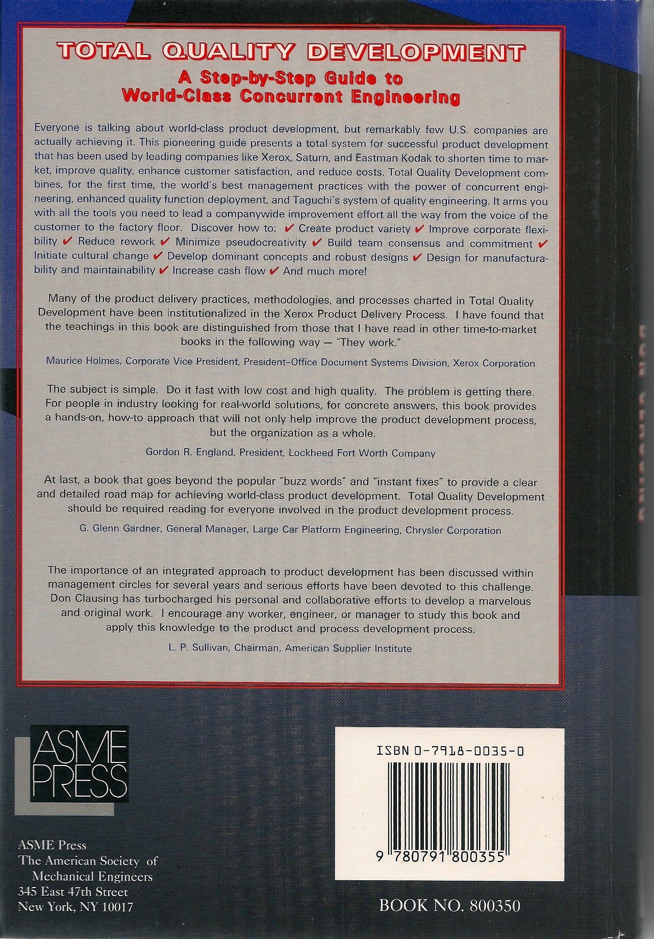 Total Quality Development: A StepByStep Guide to WorldClass Concurrent Engineering,Used