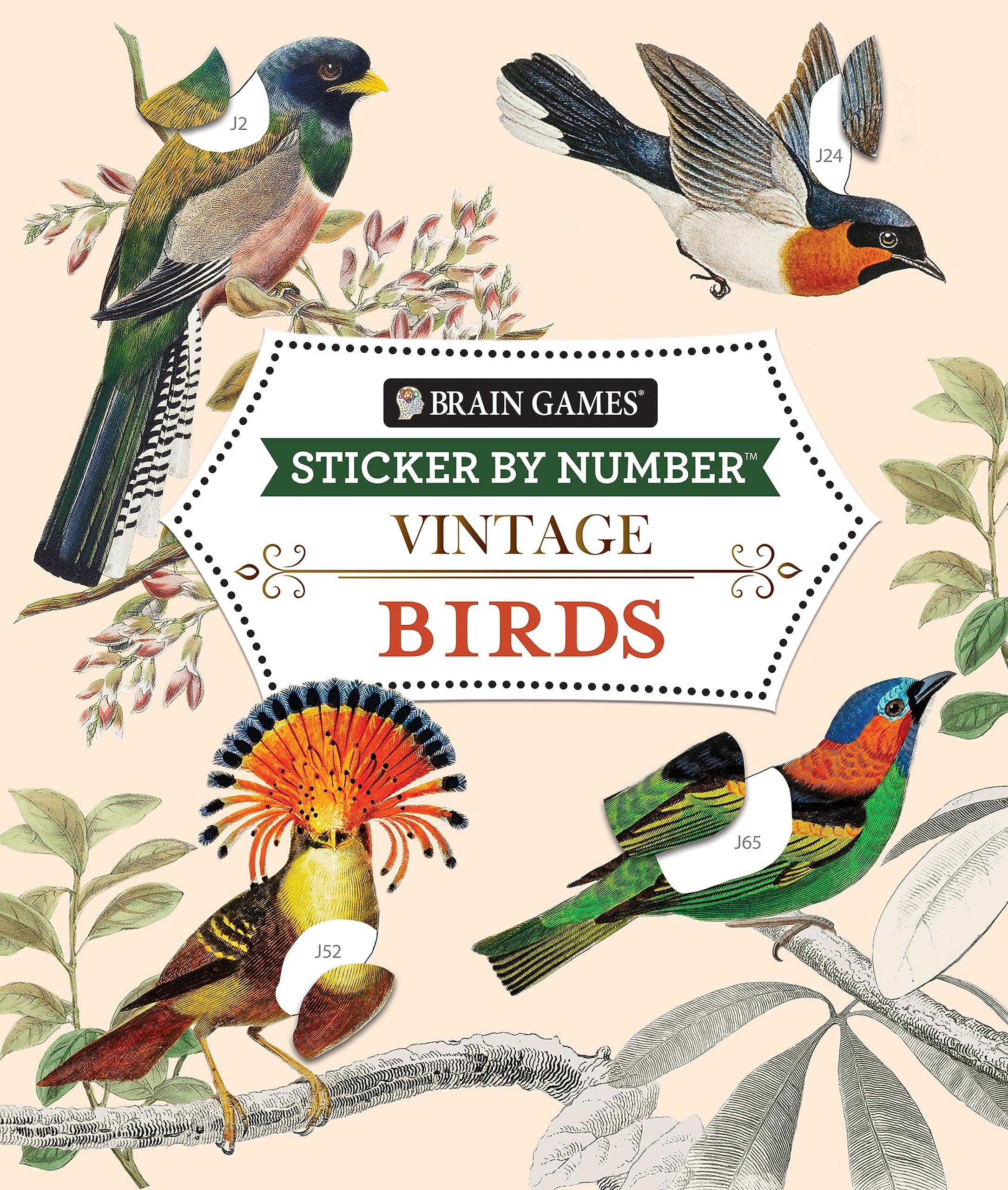 Brain Games Sticker by Number Vintage: Birds (28 Images to Sticker),Used