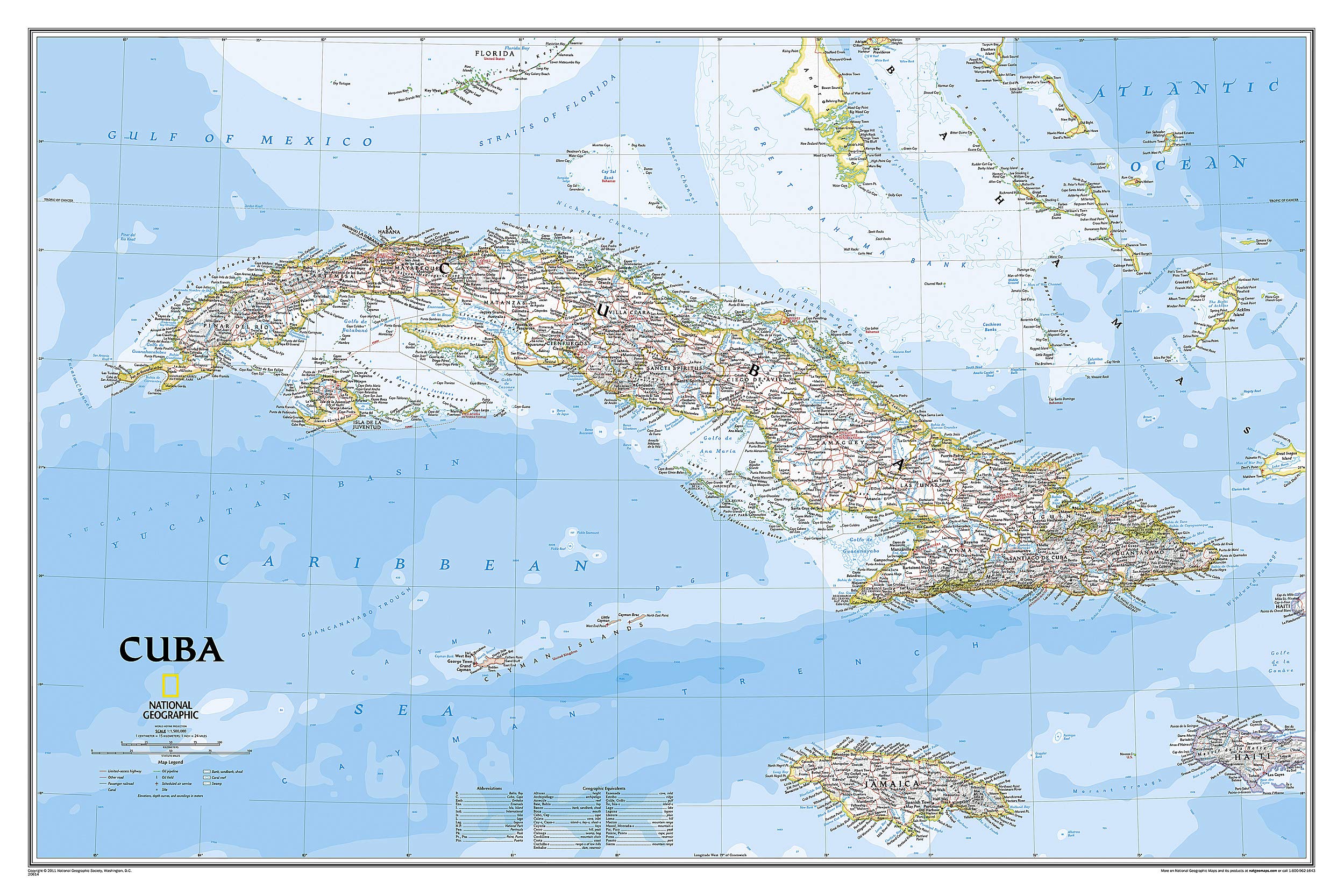 National Geographic Cuba Wall Map Classic (Poster Size: 36 x 24 in) (National Geographic Reference Map),Used