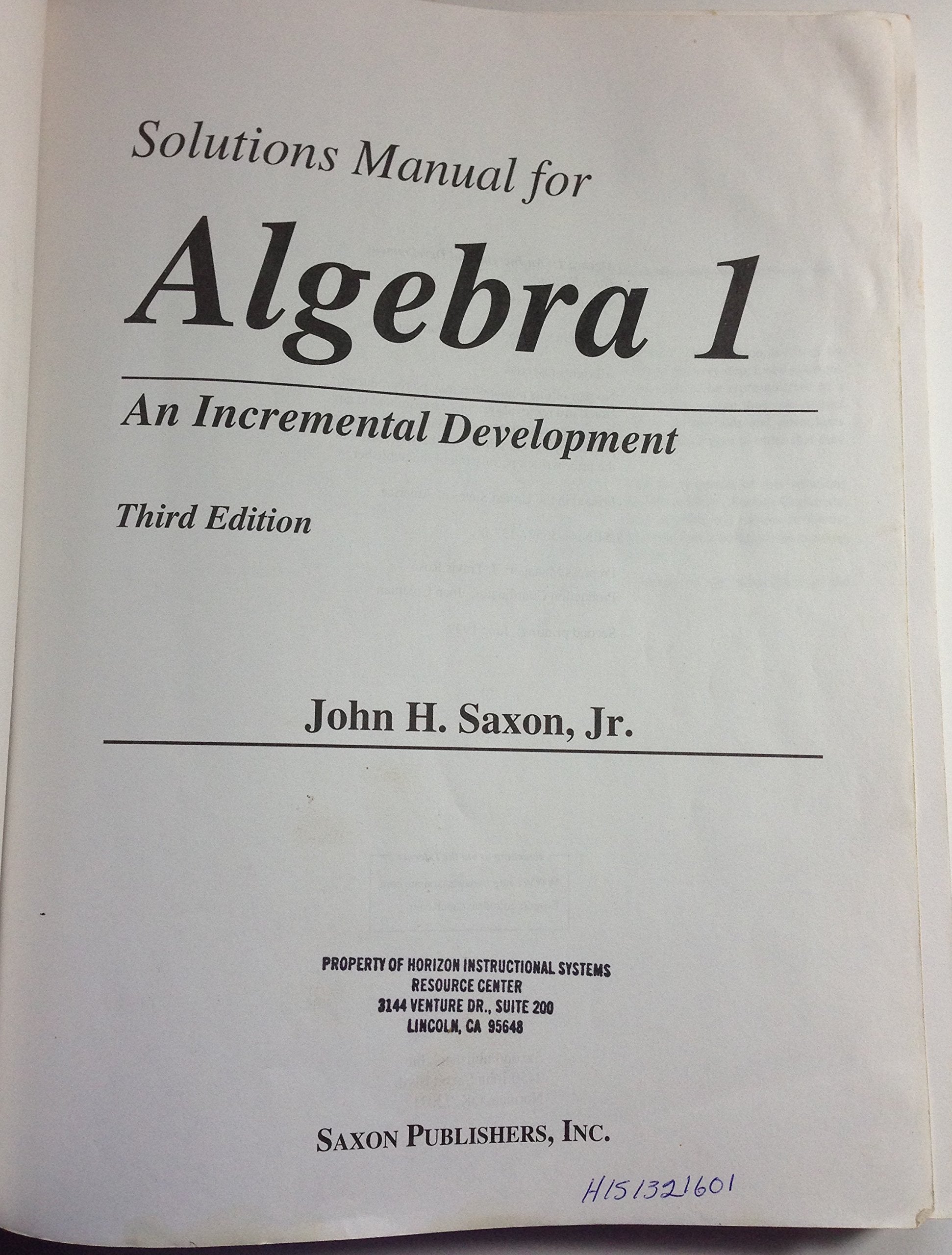 Algebra 1: An Incremental Development (Saxon Algebra),Used