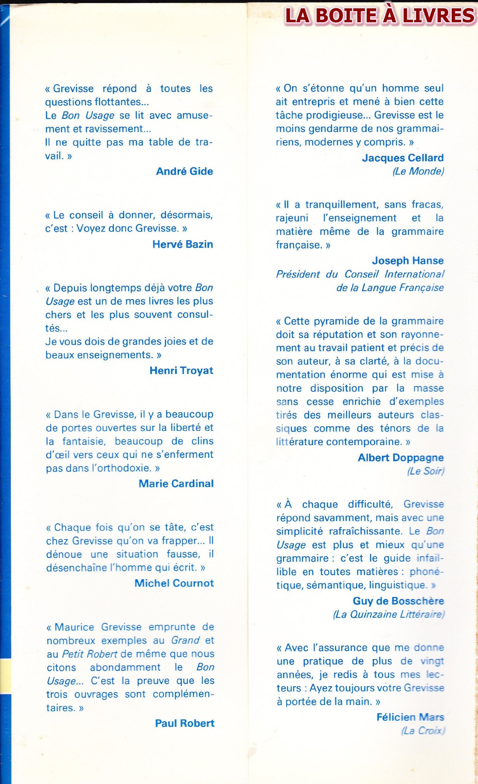 Le bon usage: Grammaire francaise, avec des remarques sur la langue francaise d'aujourd'hui (French Edition),Used
