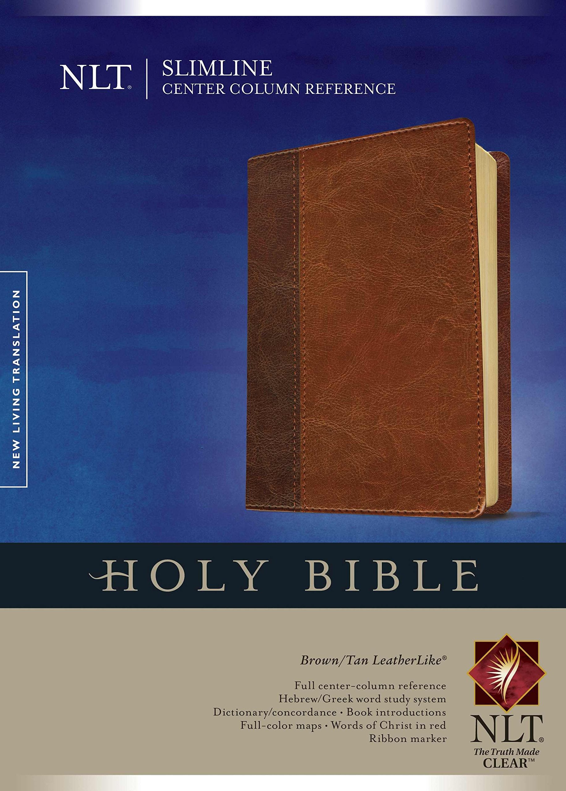 Slimline Center Column Reference Bible NLT, TuTone (LeatherLike, Brown/Tan, Red Letter),Used