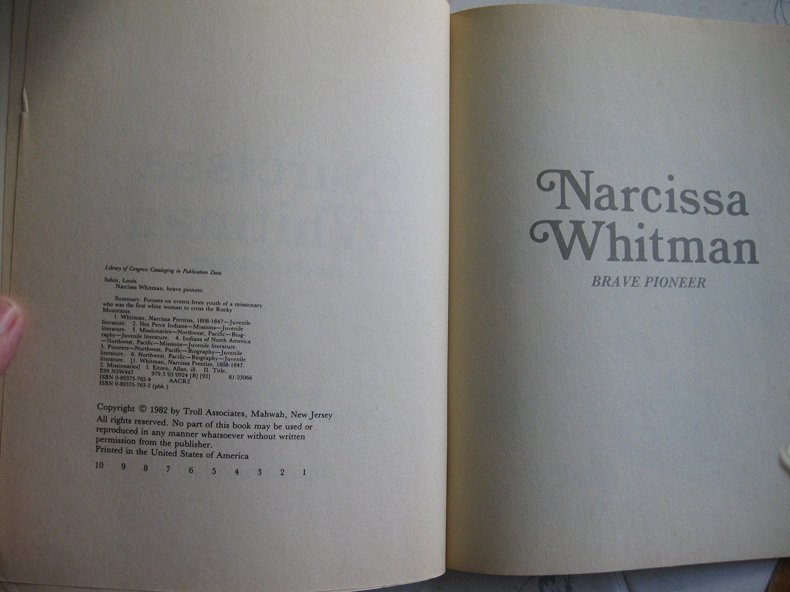 Narcissa Whitman : Brave Pioneer (Easy Biographies),Used