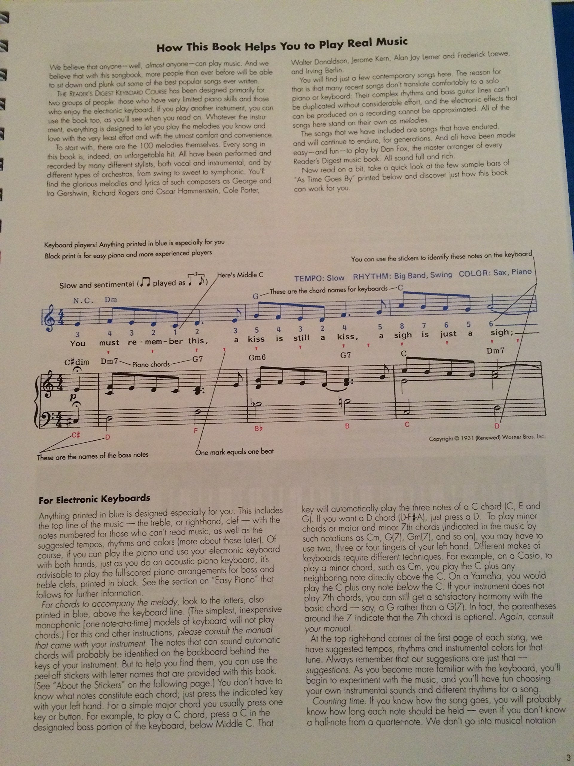 The Reader's Digest Keyboard Course: Learn to Play 100 Unforgettable Songs the Easy Way,New