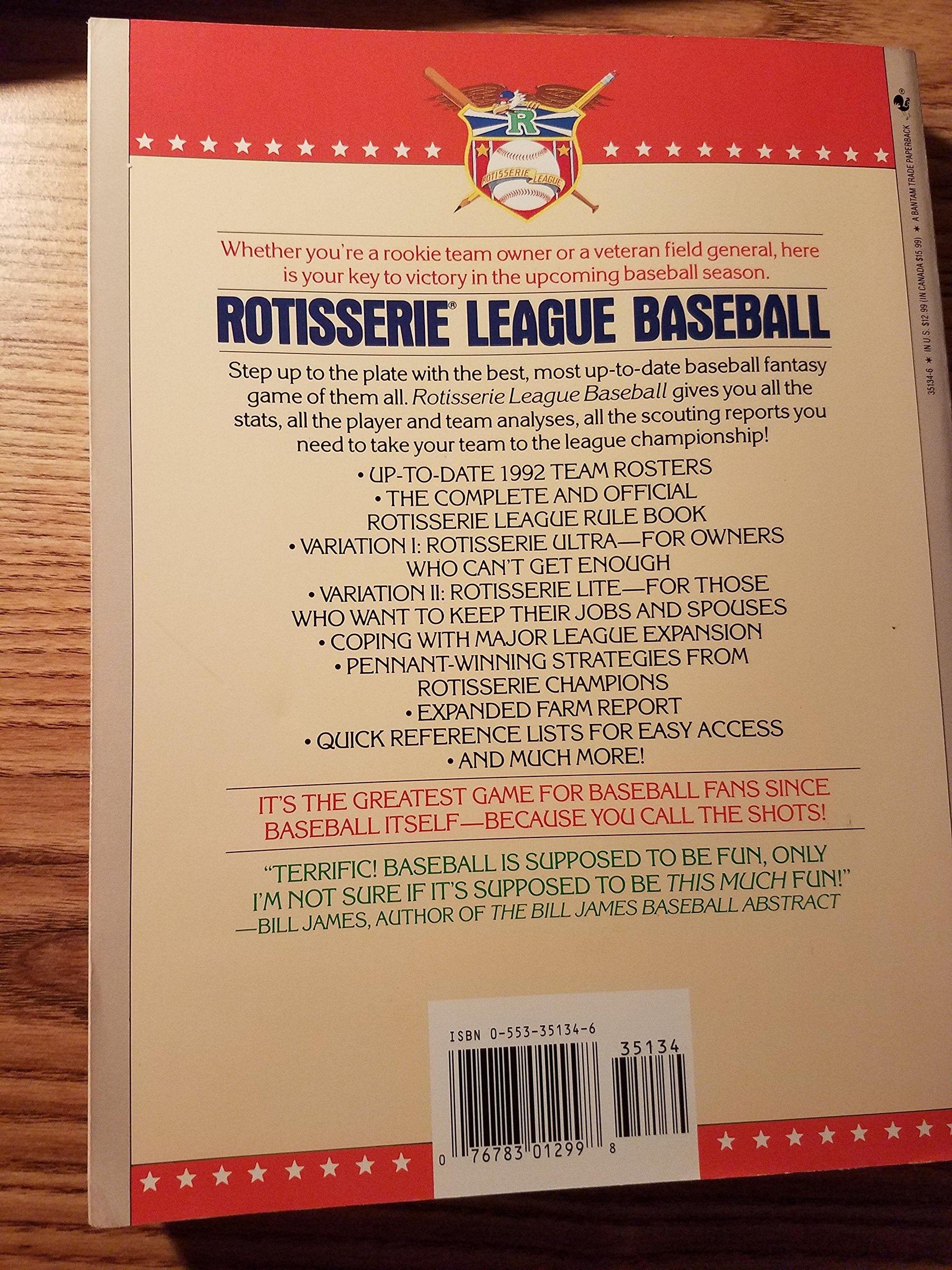 Rotisserie League Baseball, Sixth Editio,Used