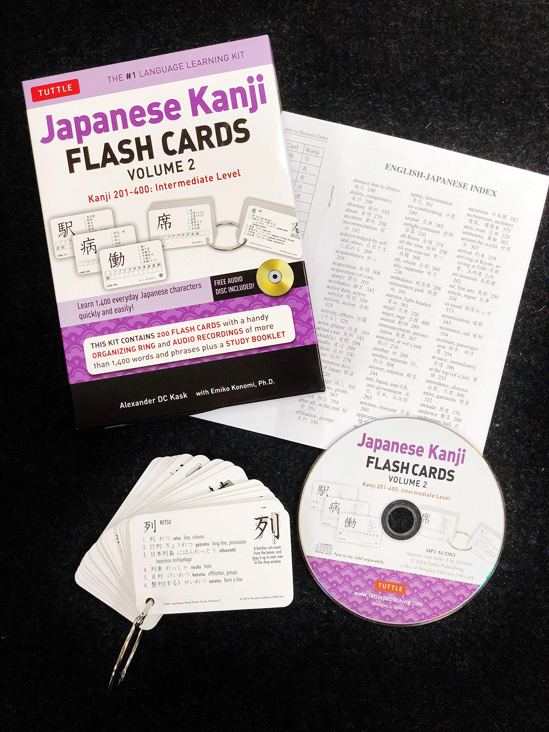 Japanese Kanji Flash Cards Kit Volume 2: Kanji 201400: JLPT Intermediate Level: Learn 200 Japanese Characters with Native Speak,New