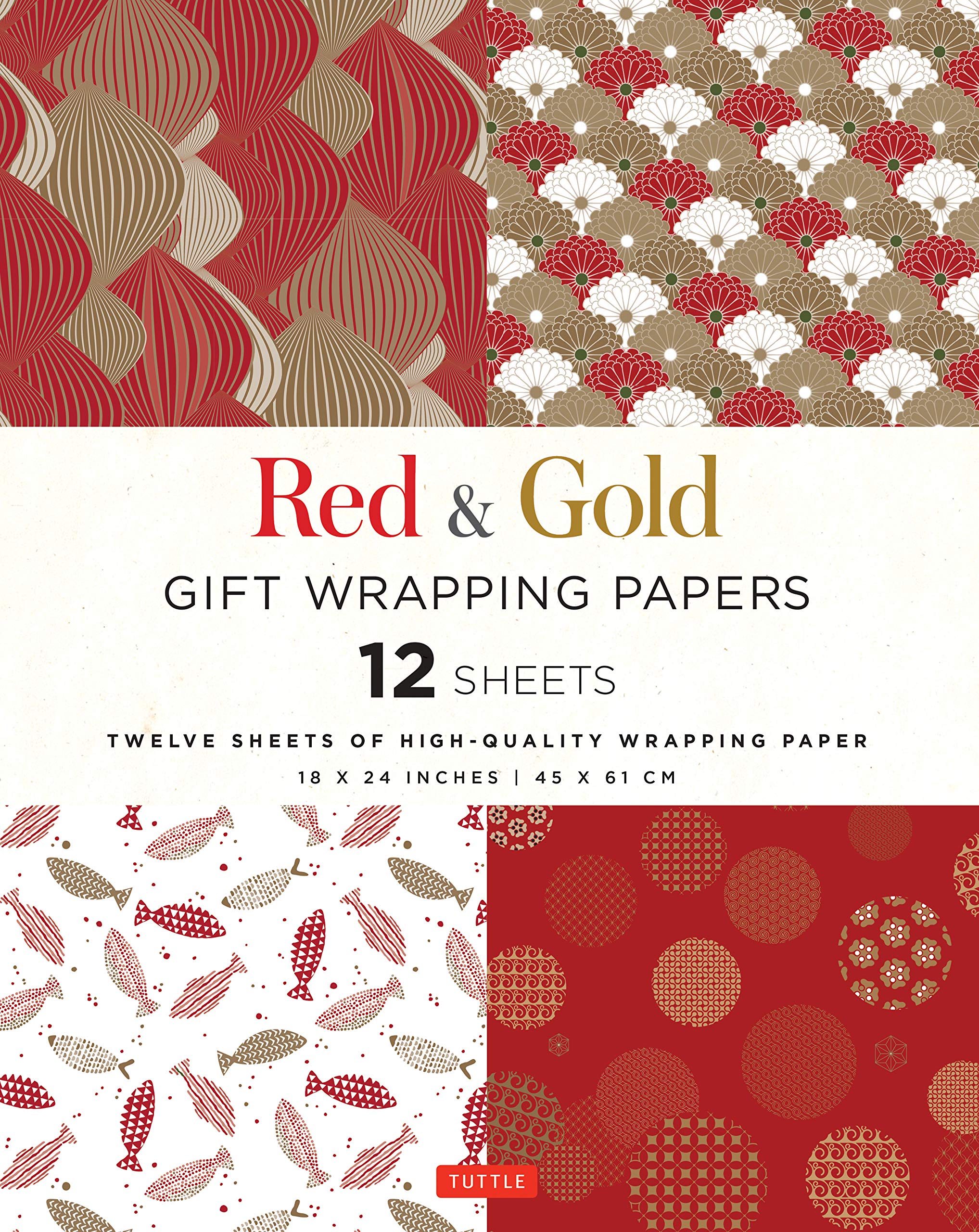 Red & Gold Gift Wrapping Papers 12 Sheets: 18 X 24 Inch (45 X 61 Cm) Wrapping Paper,Used
