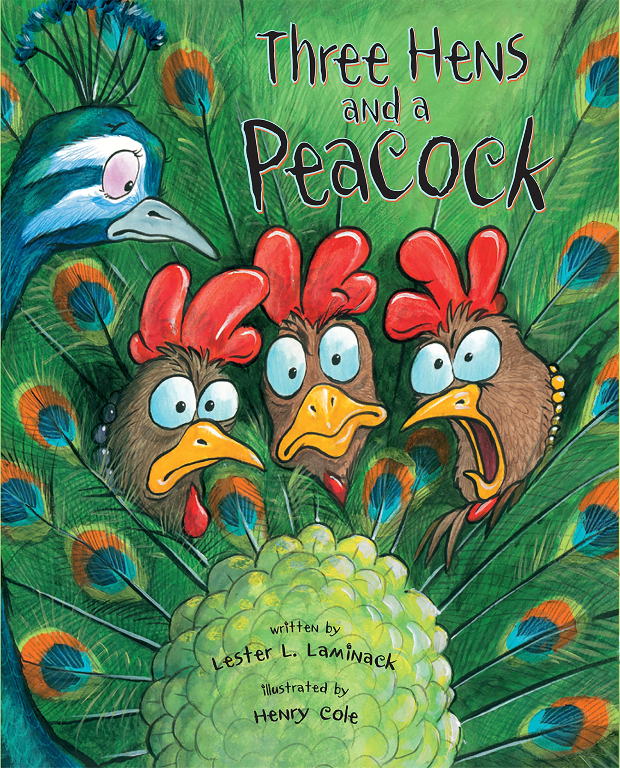 Three Hens And A Peacock,New