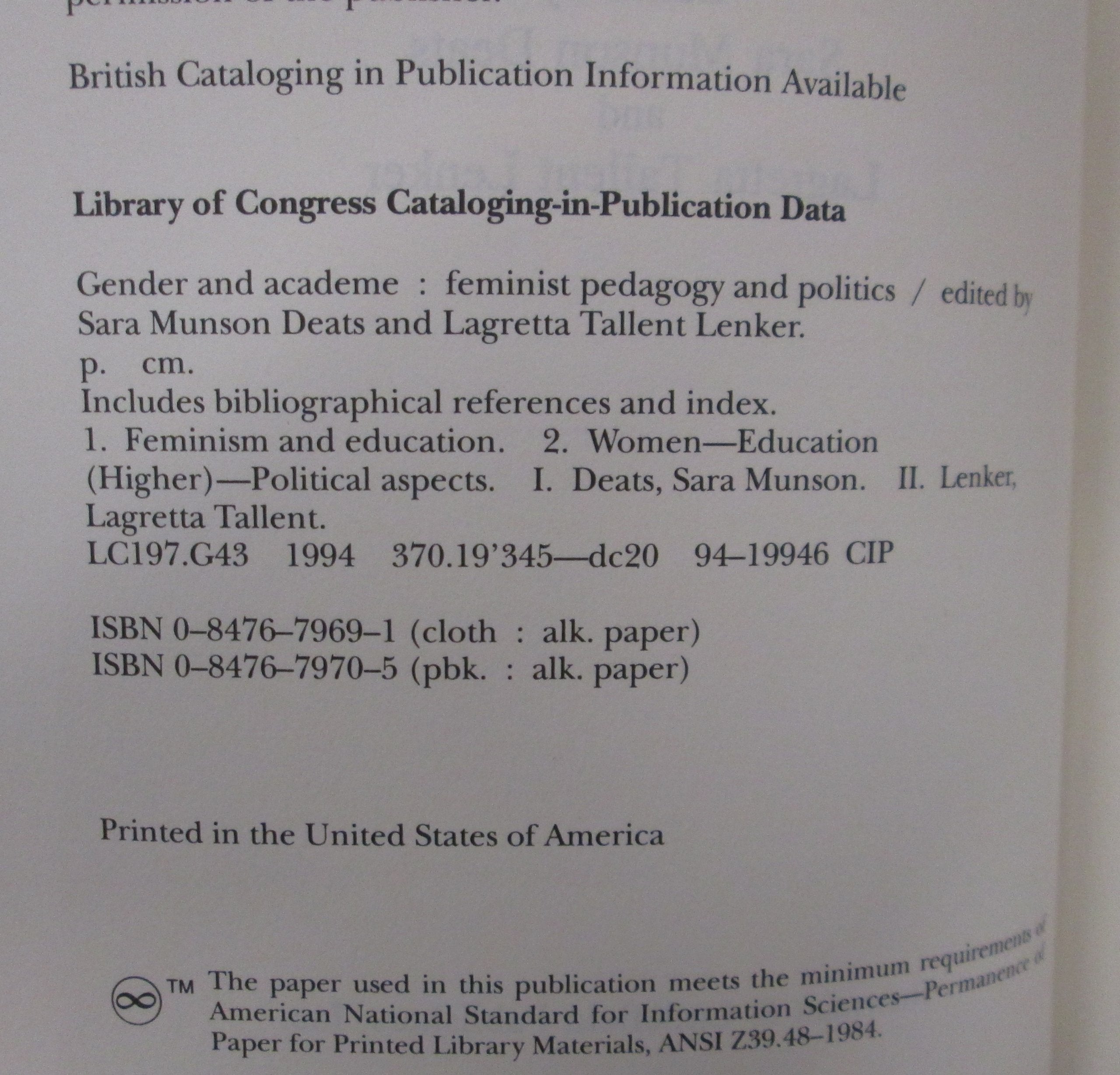 Gender and Academe,Used