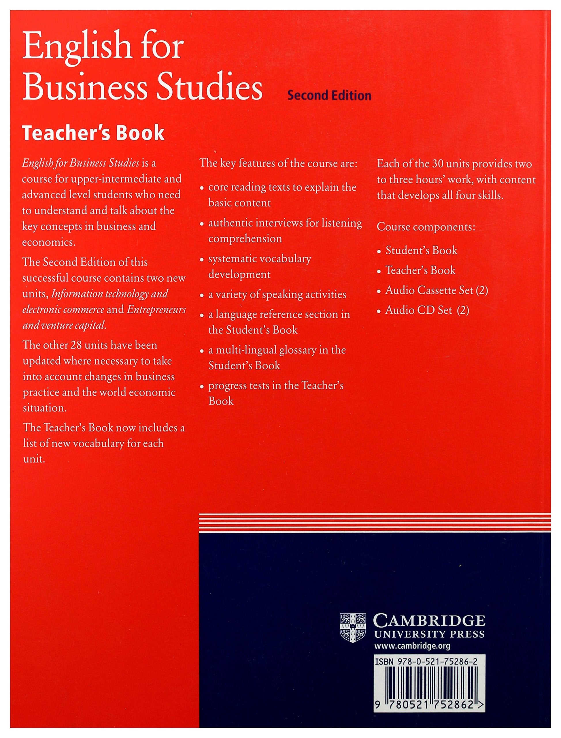English for Business Studies Teacher's book: A Course for Business Studies and Economics Students,Used