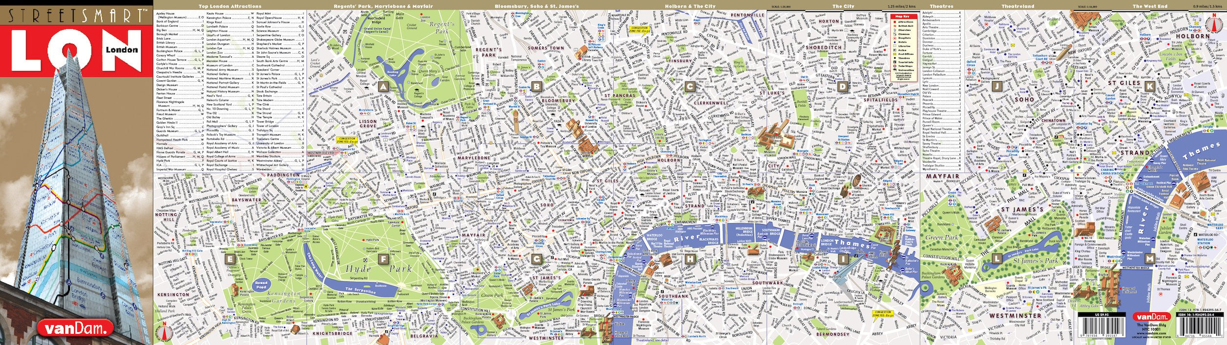 StreetSmart London Map by VanDam City Center Street Map of London, England Laminated folding pocket size city travel and Tub,Used