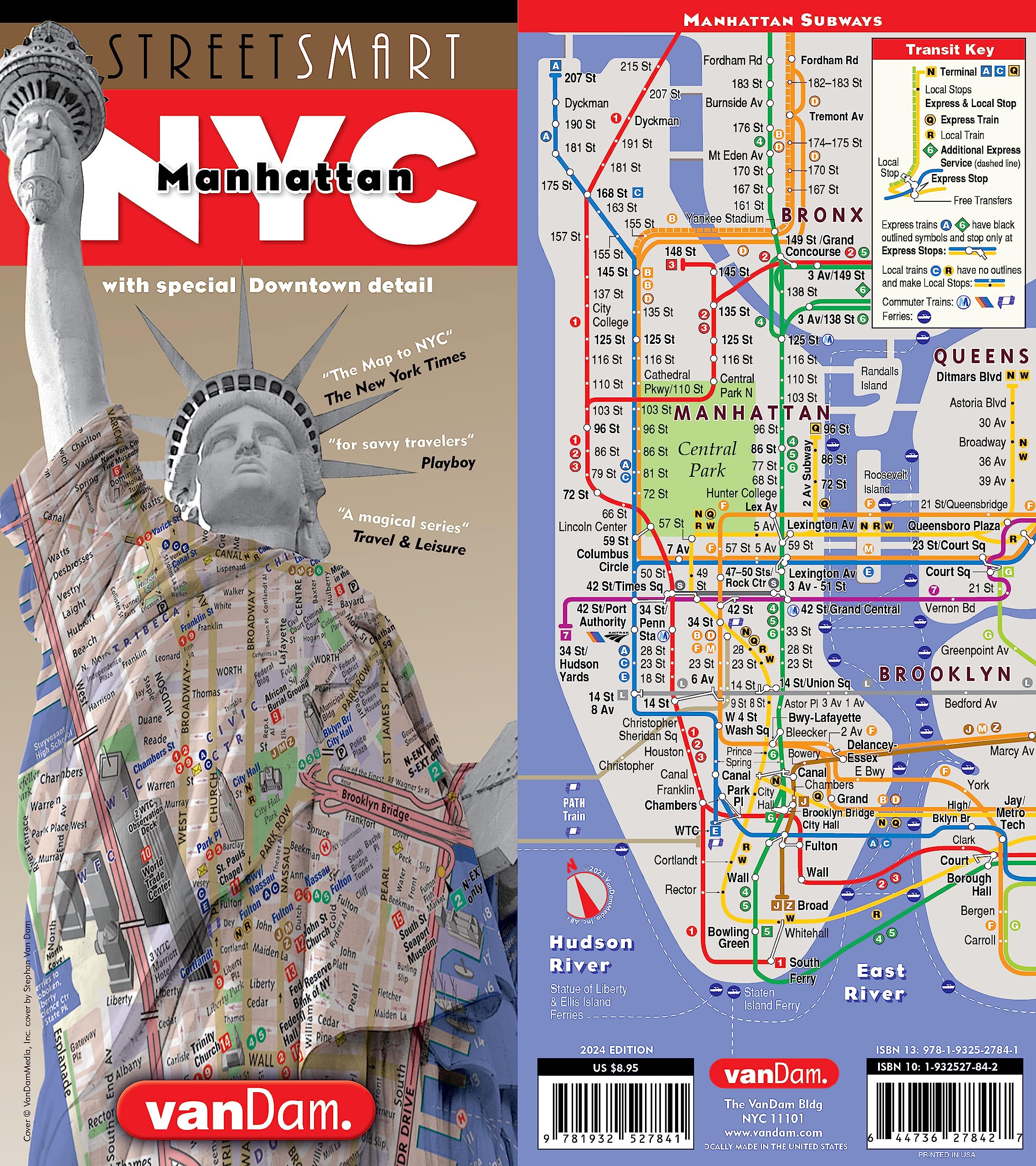 StreetSmart NYC Map Downtown Edition by VanDamLaminated pocket city street map of Manhattan w/ all attractions, museums, sights,New
