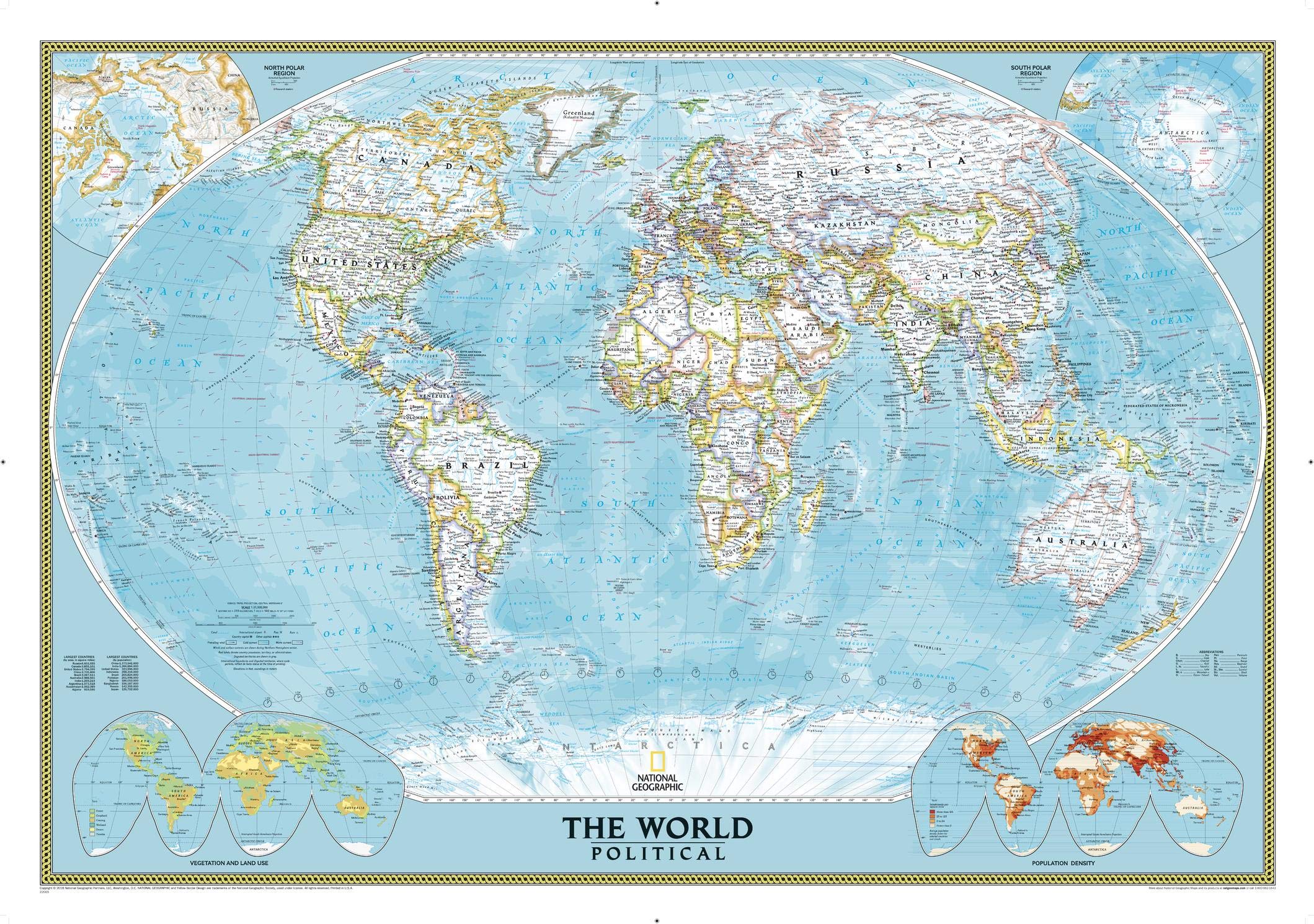 National Geographic World Wall Map  Classic  Laminated (43.5 x 30.5 in) (National Geographic Reference Map),Used