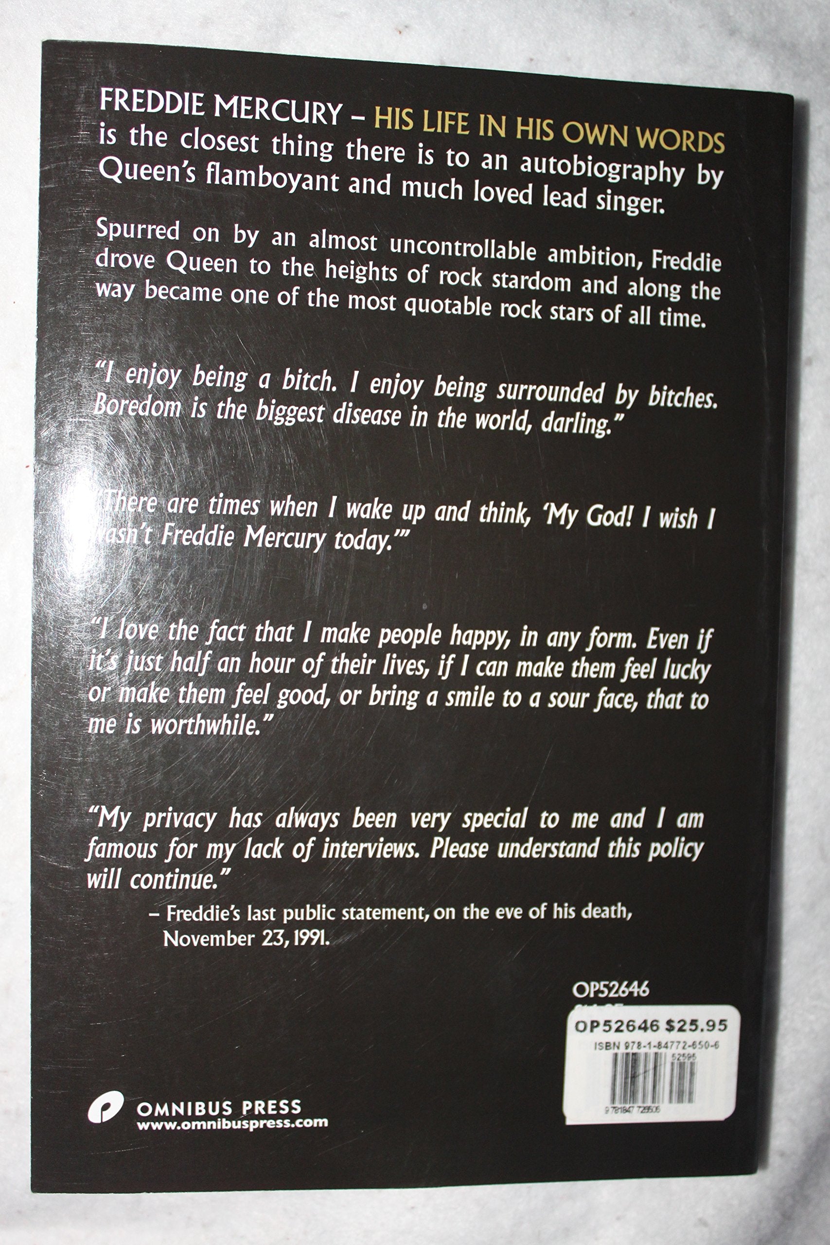 Freddie Mercury: His Life In His Own Words,Used