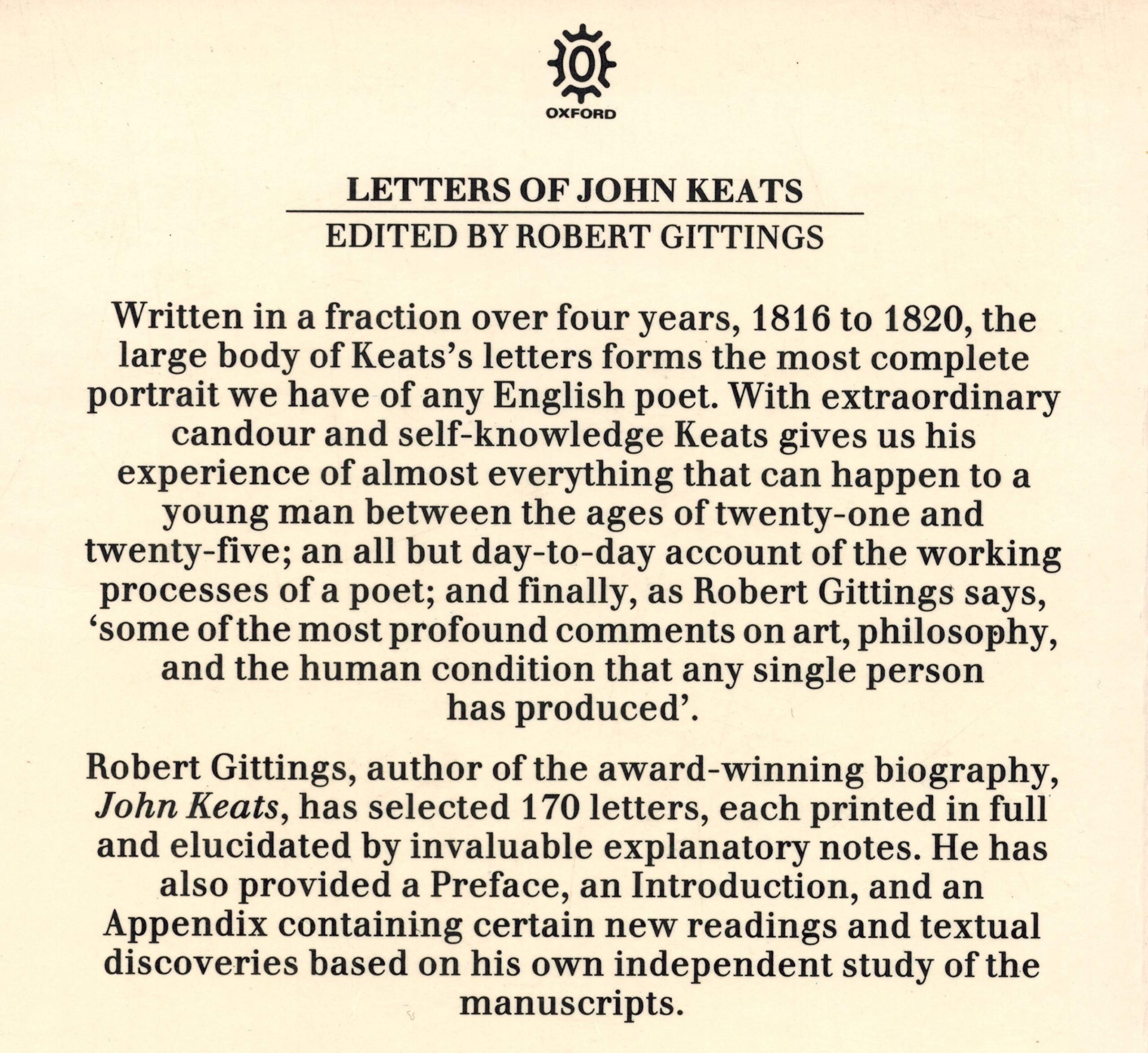 Letters of John Keats (Oxford Letters & Memoirs),Used