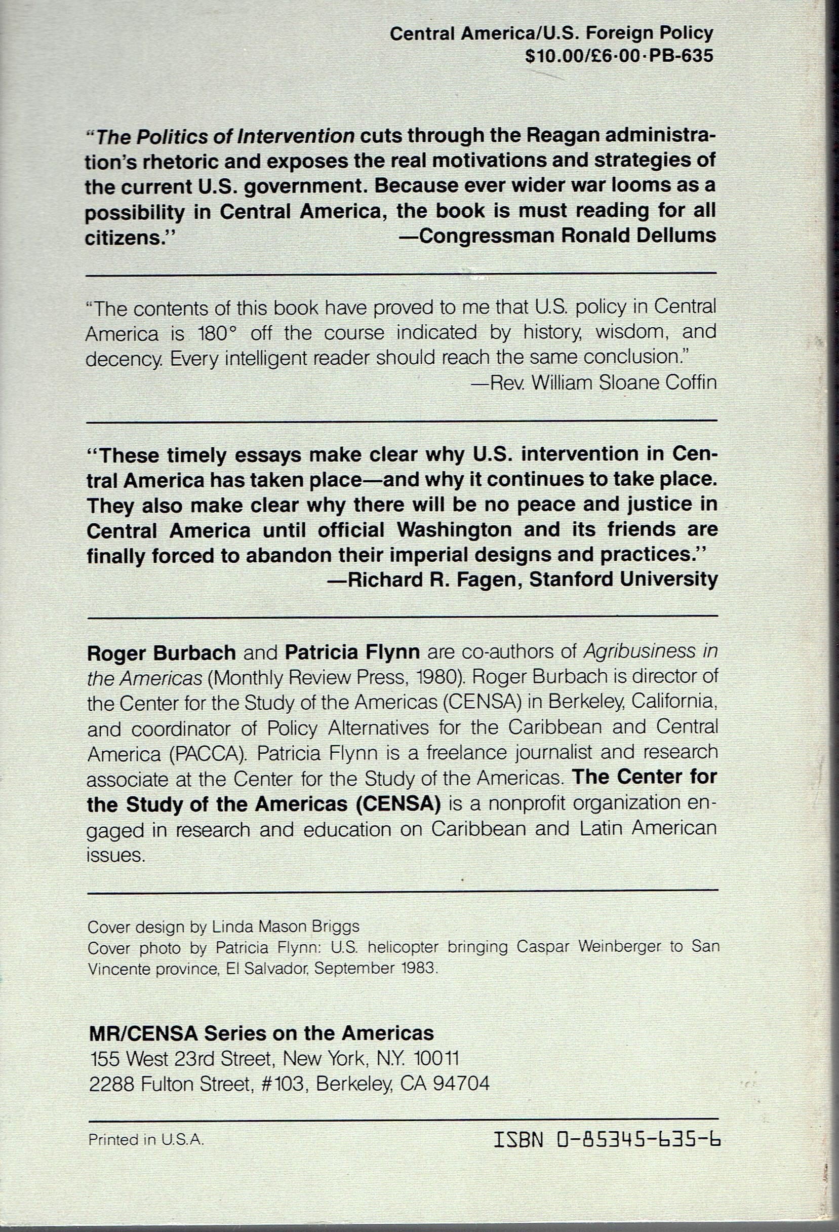 Politics of Intervention (Mr/Censa Series on the Americas),Used