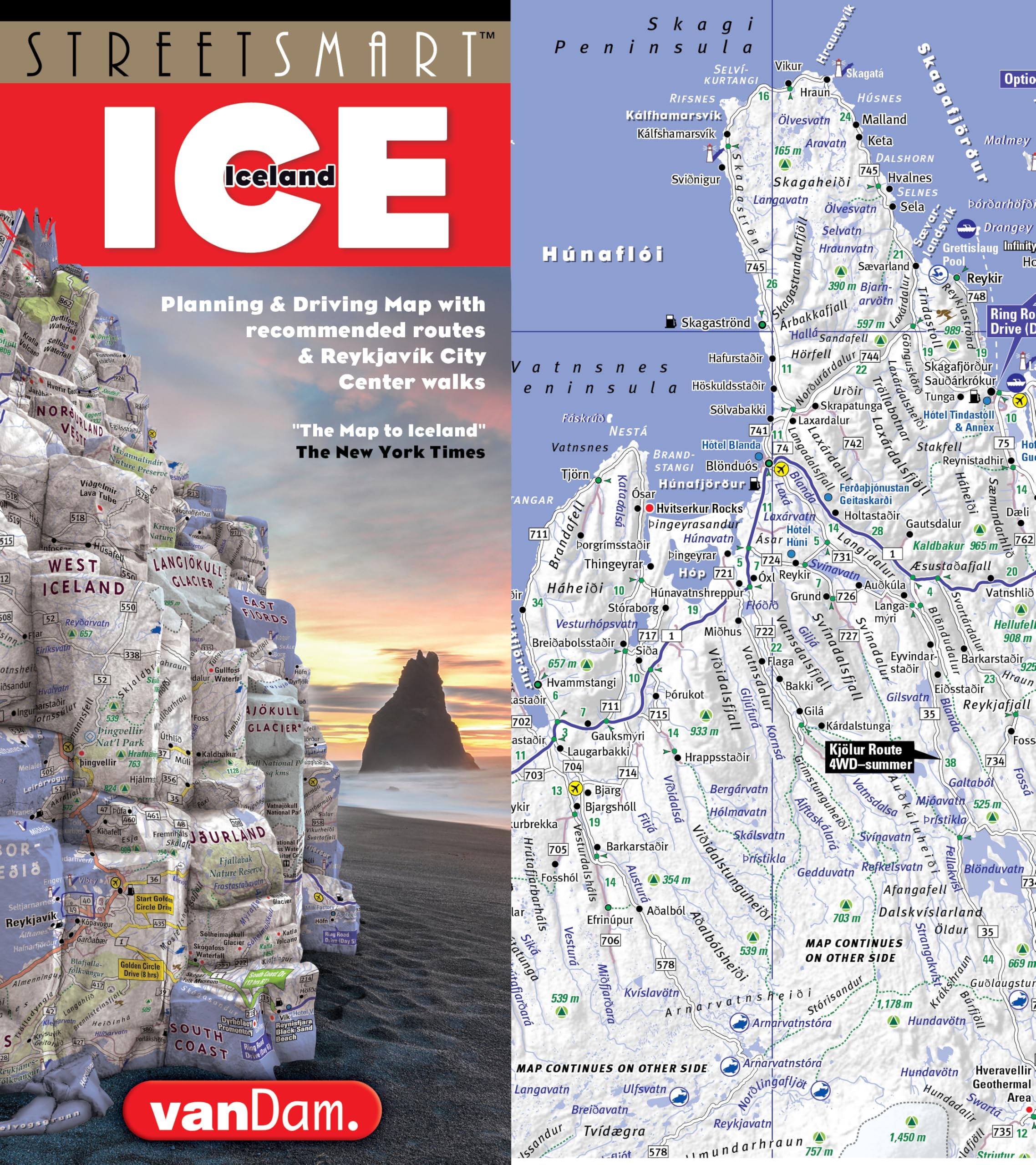 StreetSmart Iceland Map by VanDam laminated pocketsize, country planning and driving map with all attractions, sights, hotels, ,New