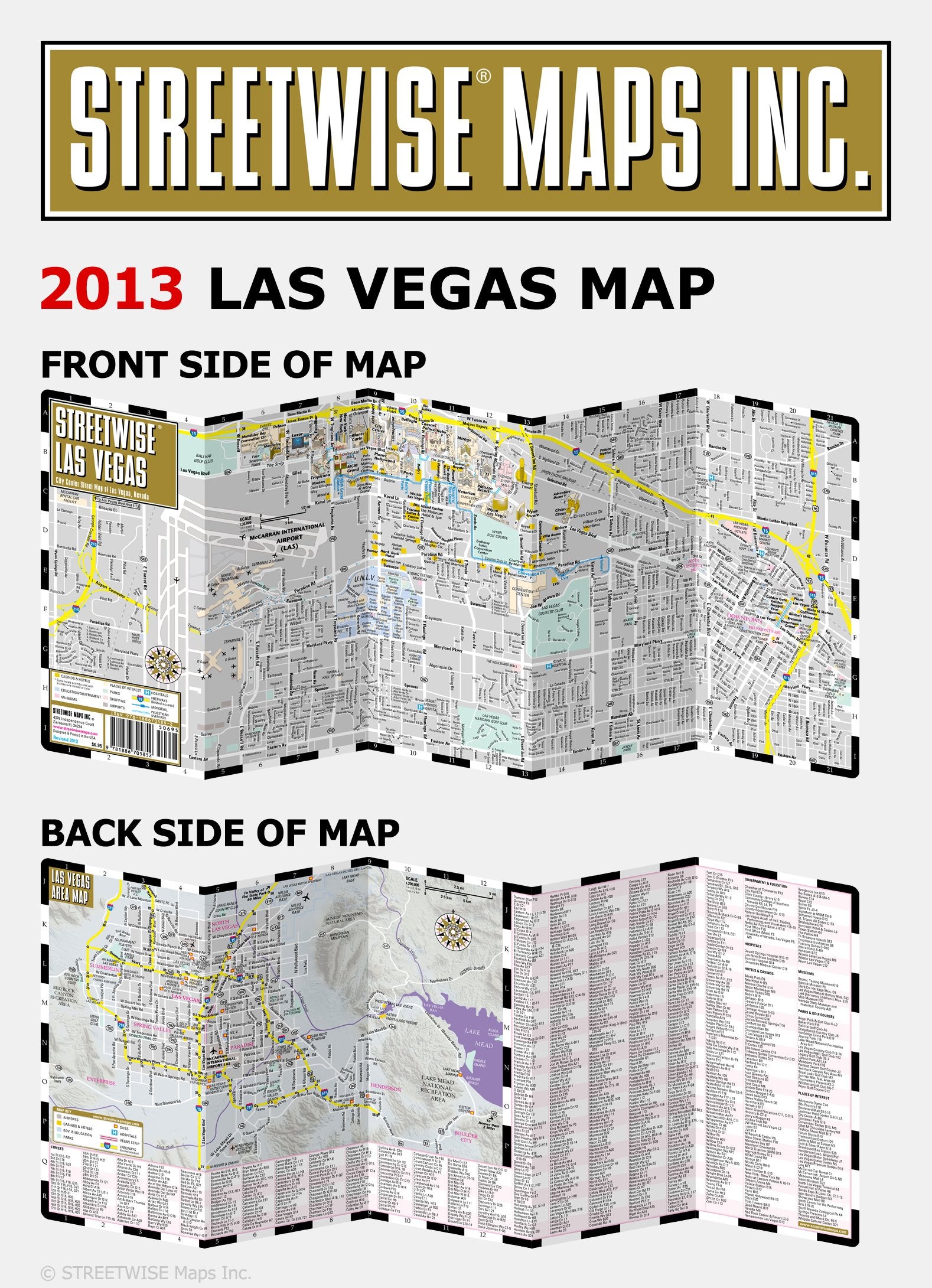 Streetwise Las Vegas Map Laminated City Center Street Map of Las Vegas, Nevada,Used