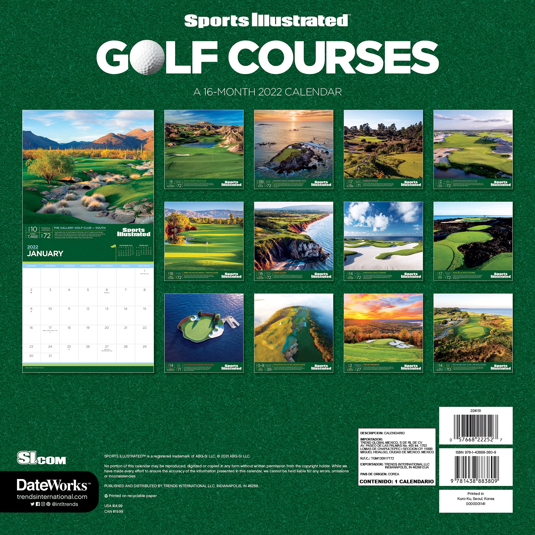 2022 Sports Illustrated Golf Courses Wall Calendar,New