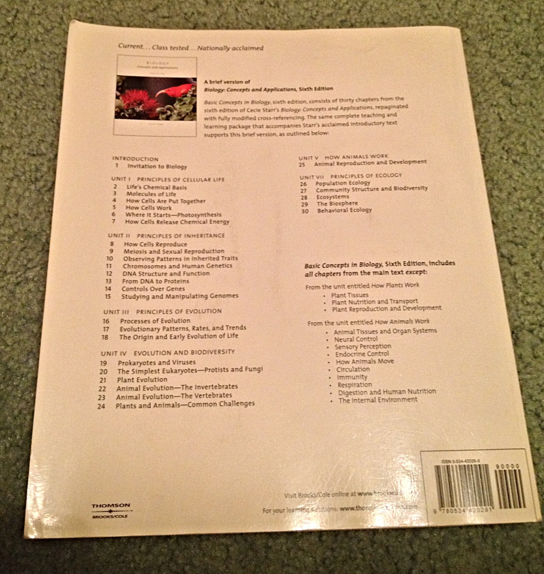 Basic Concepts in Biology (Brooks/Cole Biology),Used