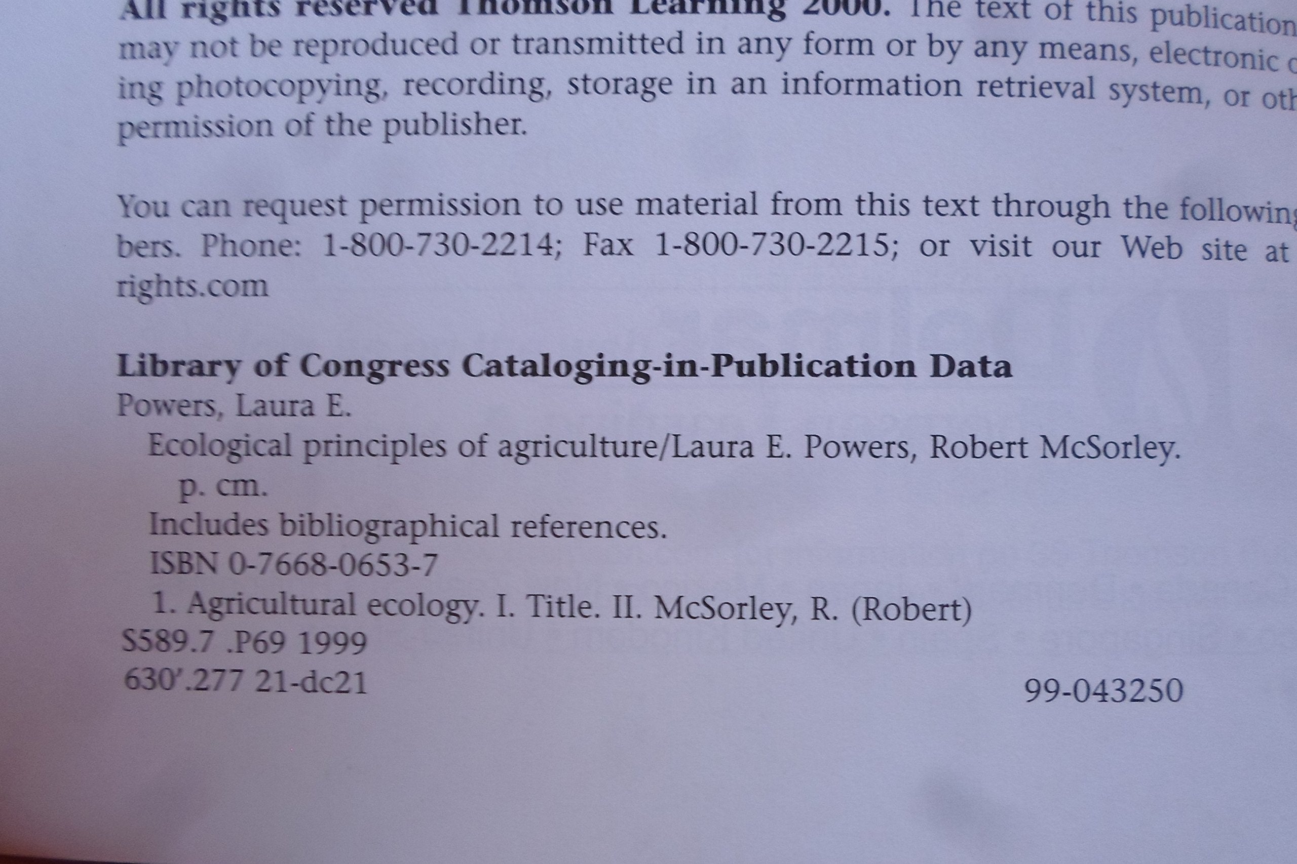 Ecological Principles of Agriculture,Used
