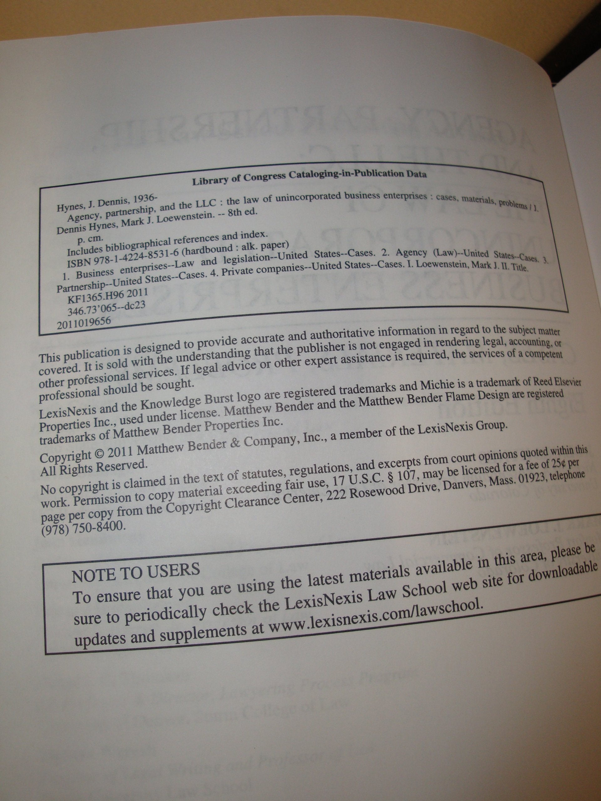 Agency, Partnership and the LLC: The Law of Unincorporated Business Enterprises, Cases, Materials, Problems (2011),Used