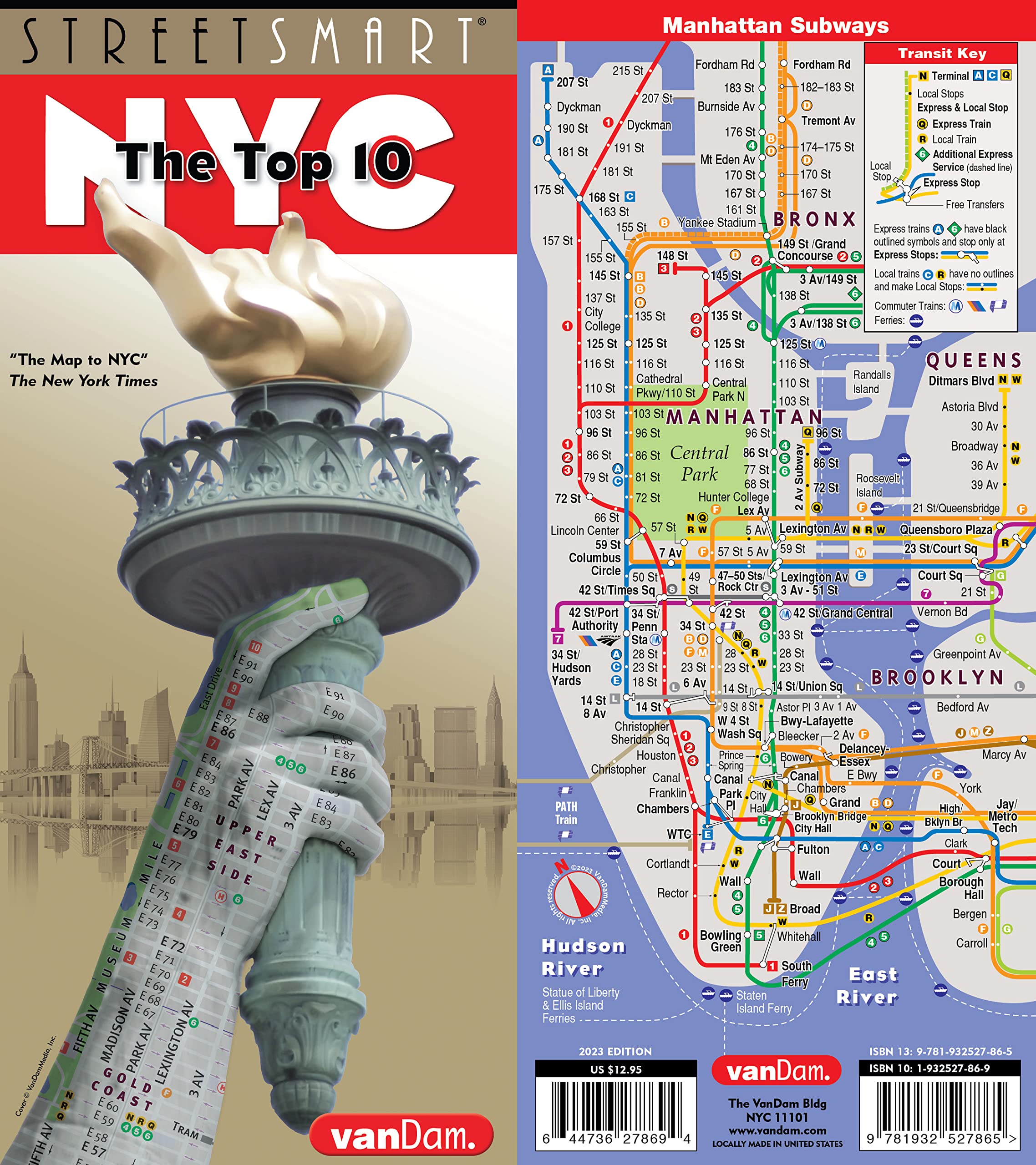 StreetSmart NYC Top 10 Map by VanDam  Laminated pocket size NYC Street & Souvenir Map of Manhattan, NY with 3D Skyline Poster a,Used
