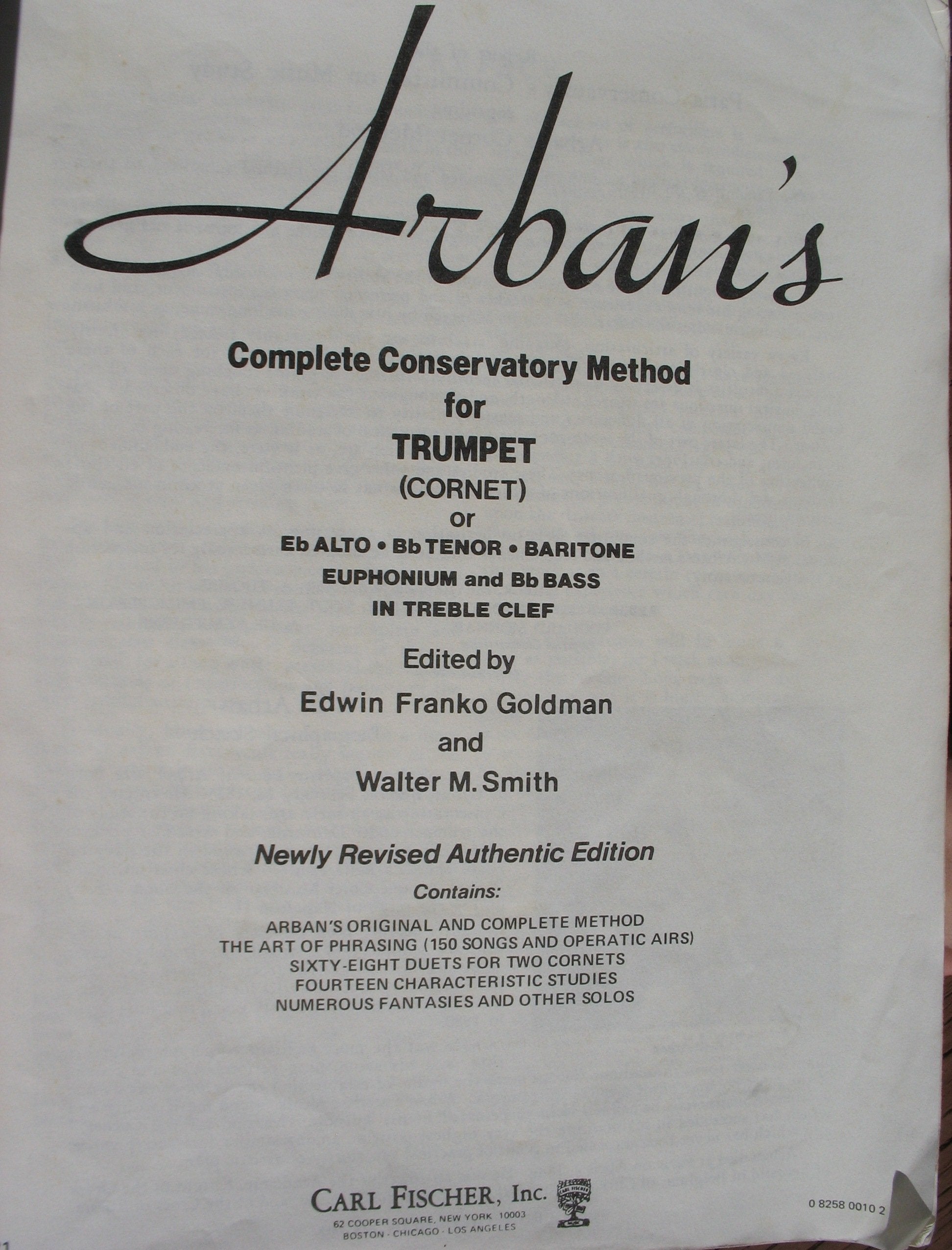 Complete Conservatory Method For Trumpet (Cornet) Or Eflat Alto, Bflat Tenor, Baritone, Euphonium & Bflat Bass In Treble Clef-used