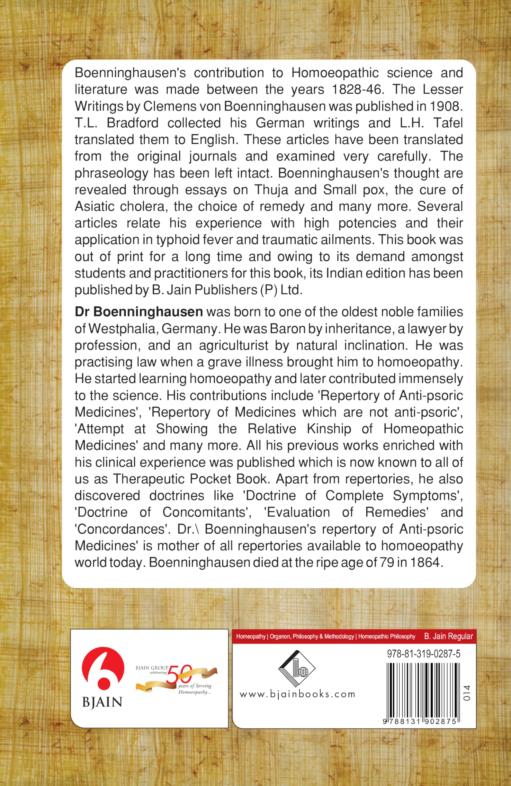 The Lesser Writings of C.f. Von Boenninghausen,New