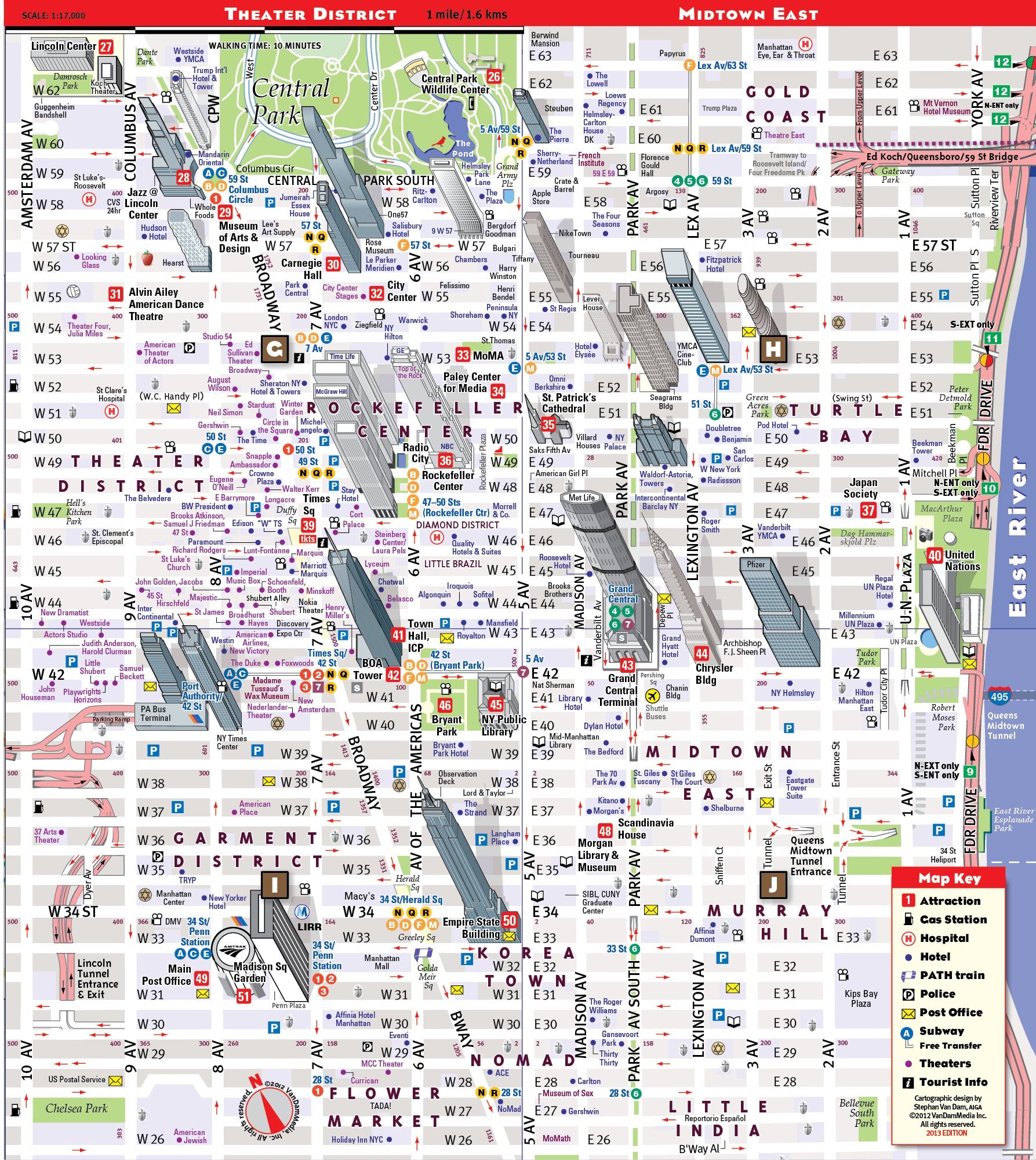 StreetSmart NYC Map Midtown Edition by Van DamLaminated pocket city street map of Manhattan w/ all attractions, museums, sights,New