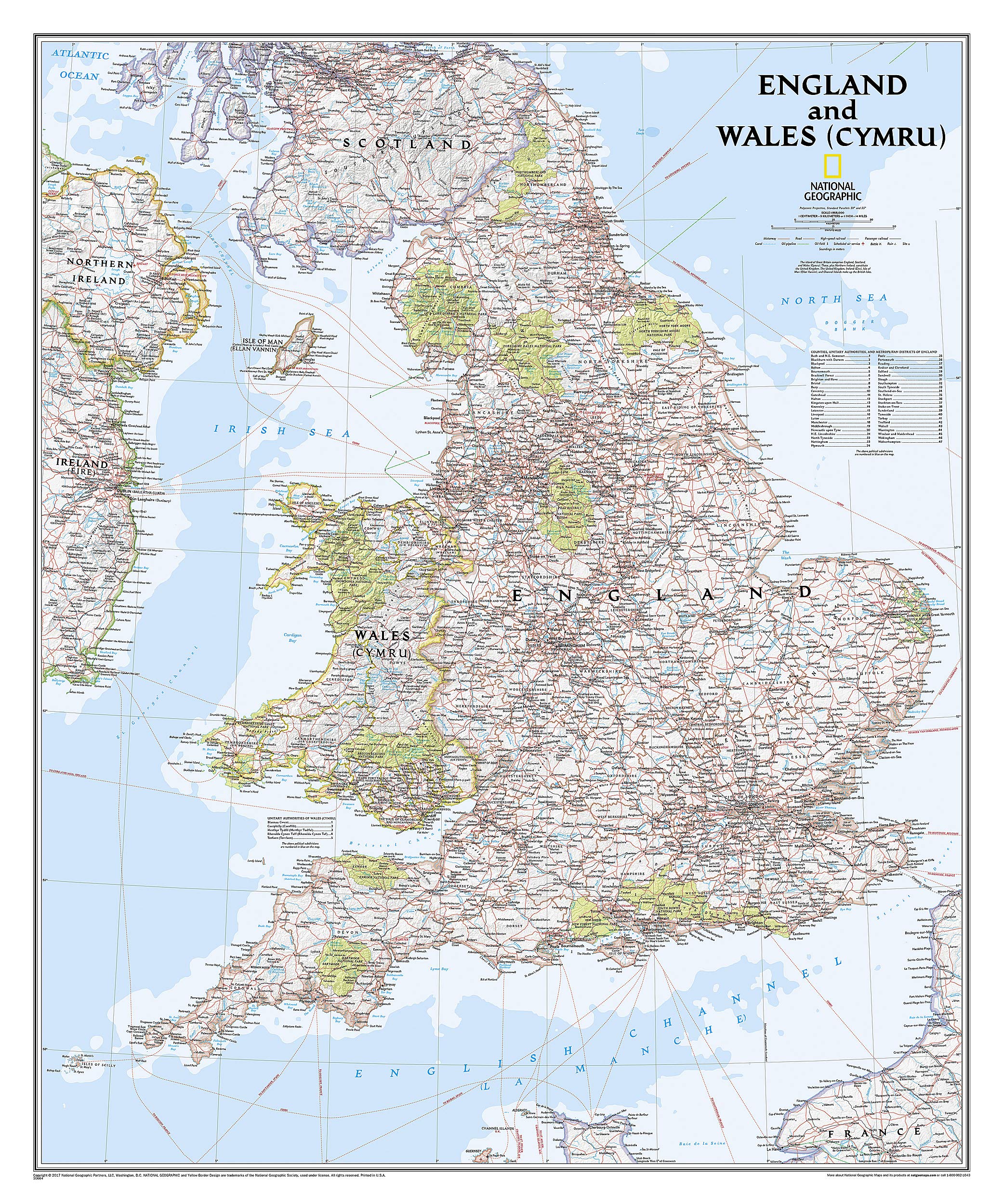 National Geographic England and Wales Wall Map Classic (30 x 36 in) (National Geographic Reference Map),Used