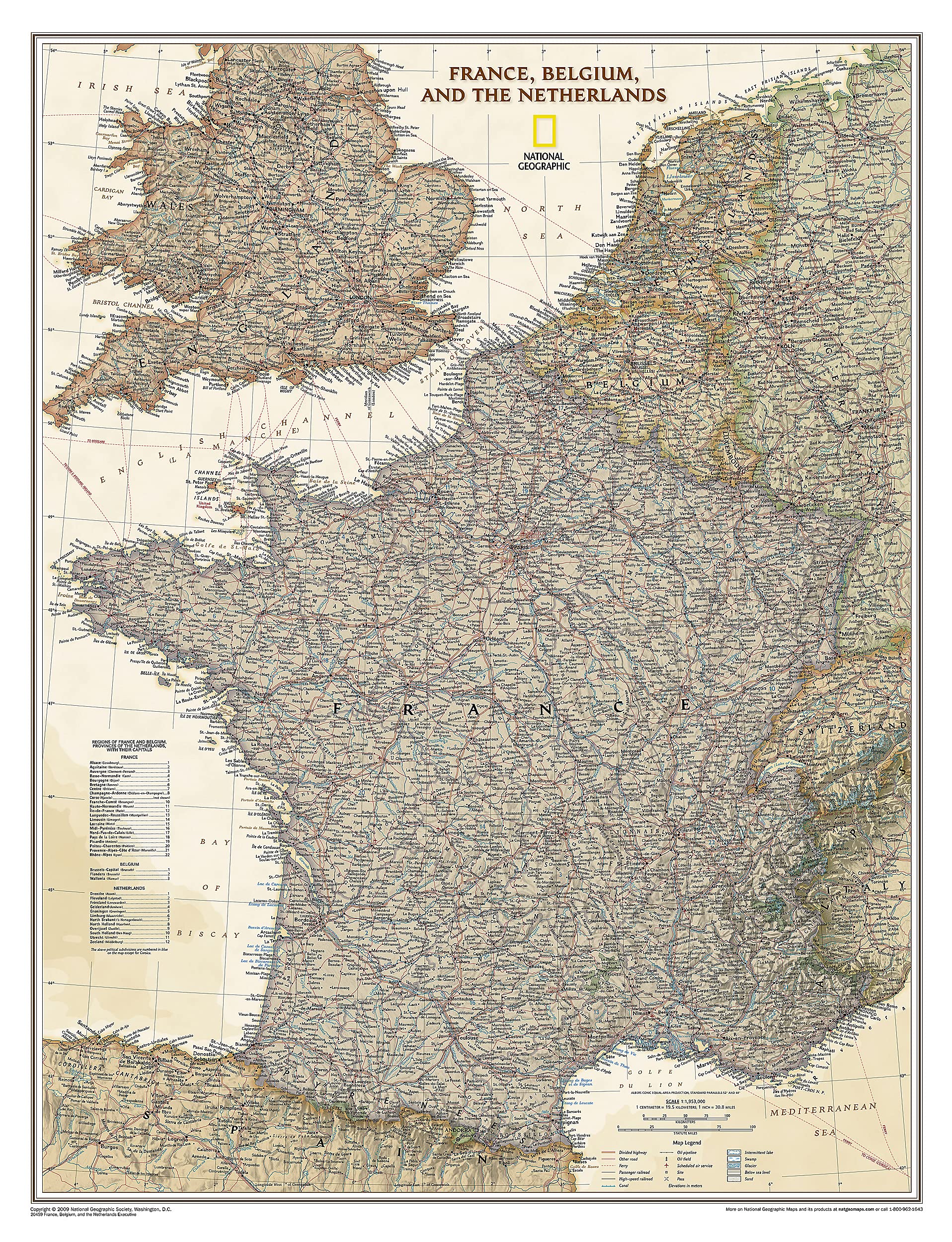 National Geographic: France, Belgium, and The Netherlands Executive Wall Map (23 x 30 inches) (National Geographic Reference Map,Used