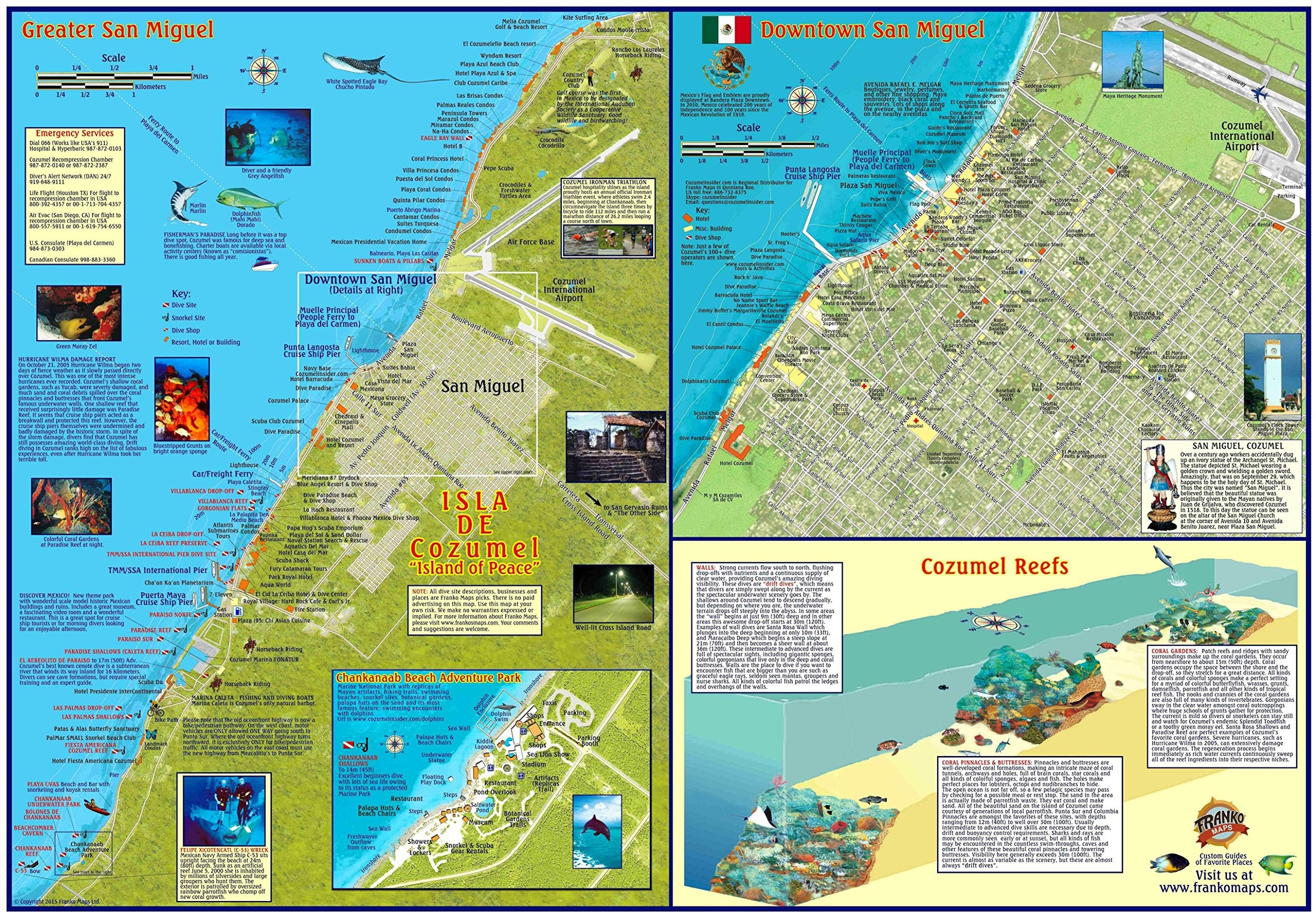 Cozumel Dive & Adventure Guide Franko Maps Waterproof Map,New