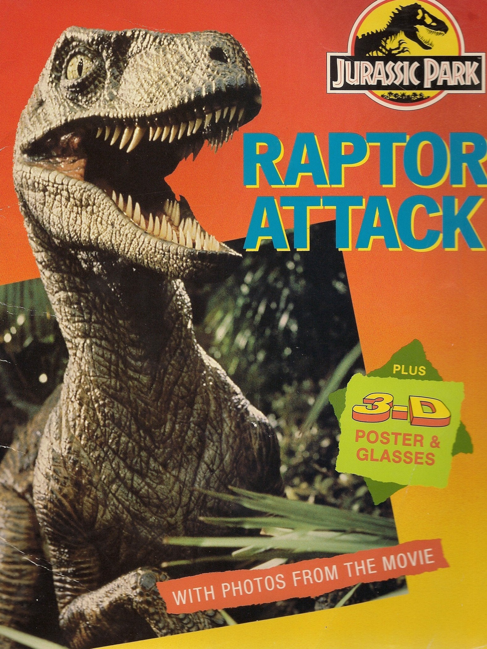 Jurassic Park: Raptor Attack (Book, 3D Poster, And 3D Glasses),Used