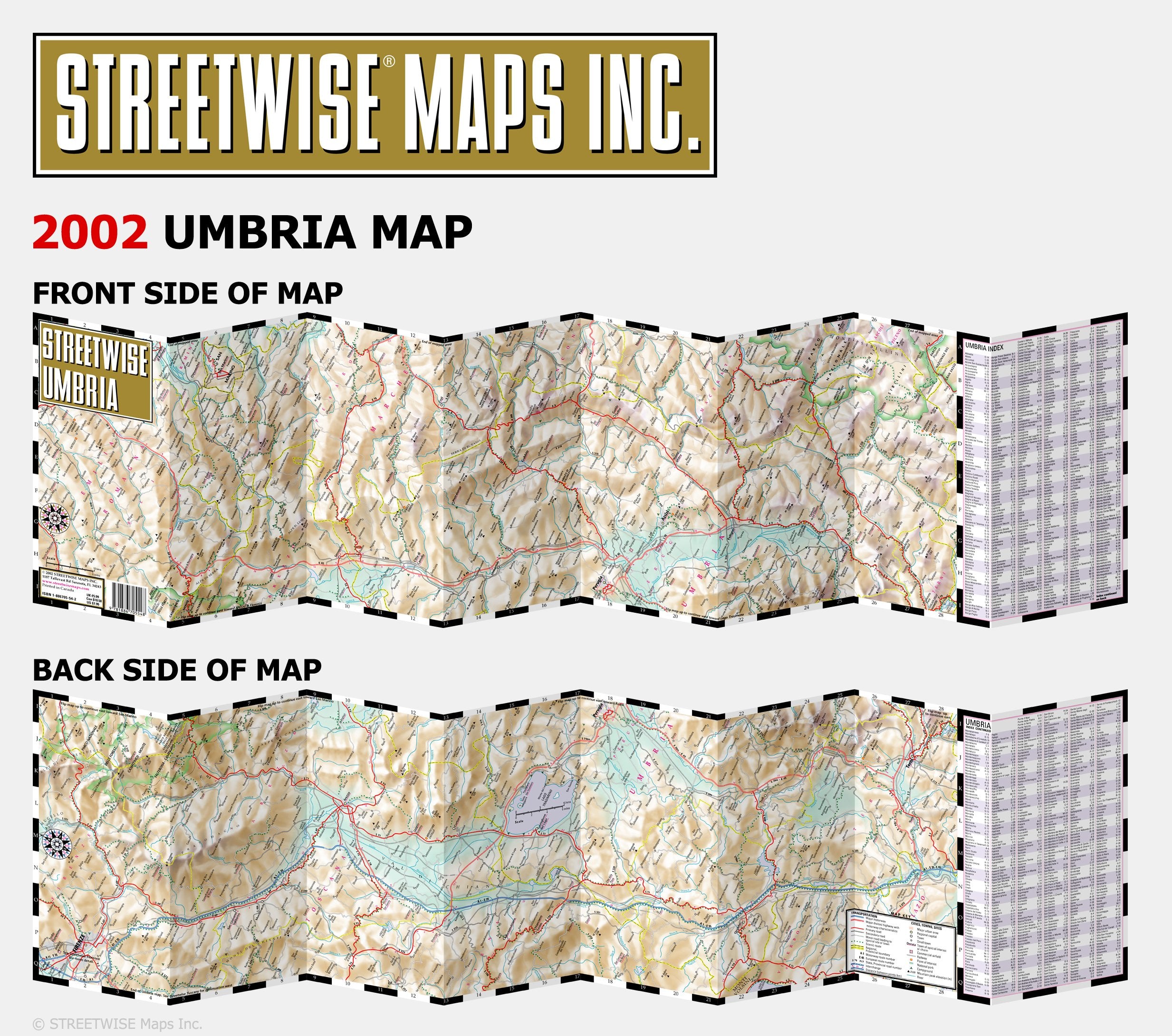 Streetwise Umbria Map Laminated Road Map of Umbria, Italy Folding pocket size travel map,Used