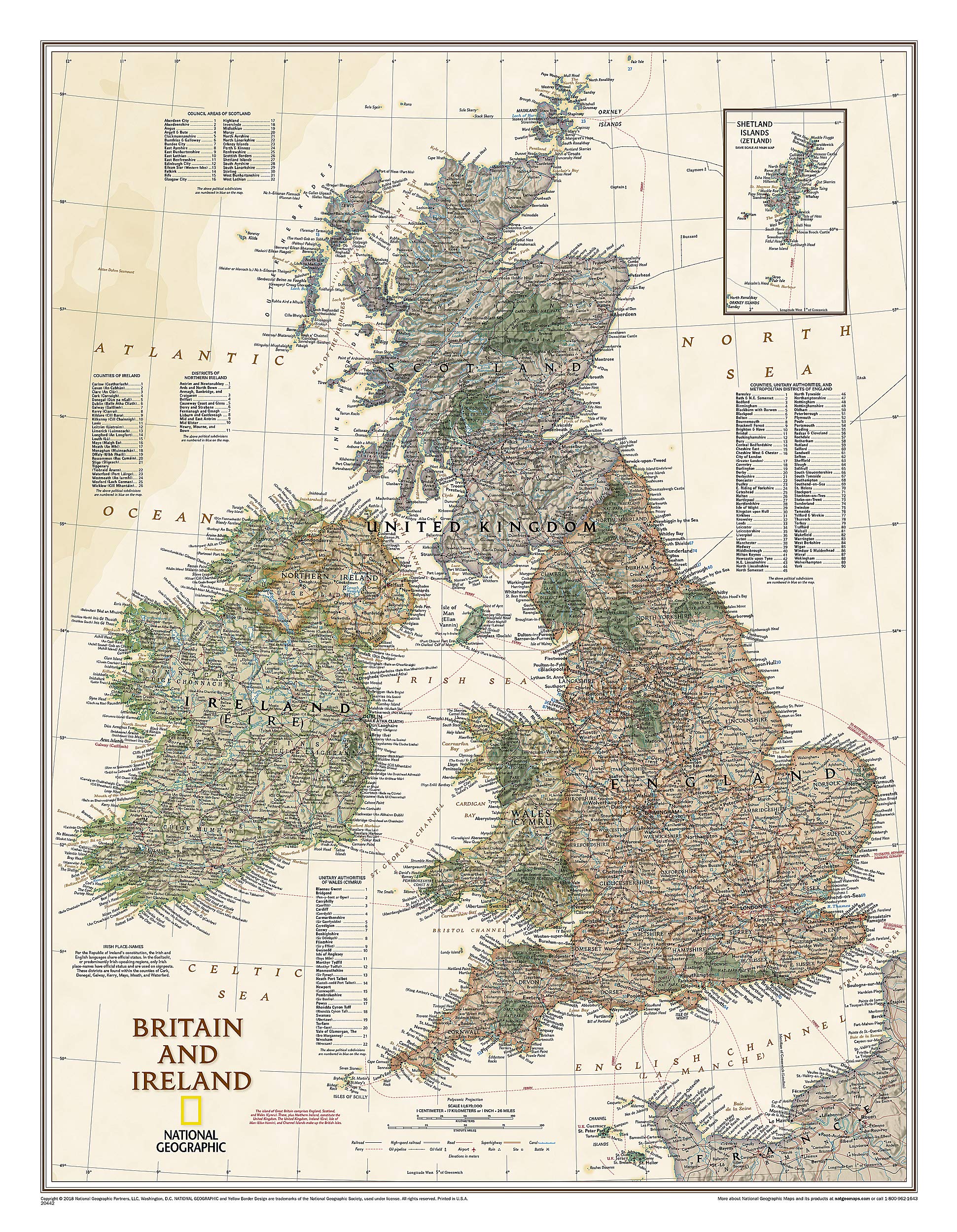 National Geographic: Britain and Ireland Executive Wall Map (23.5 x 30.25 inches) (National Geographic Reference Map),Used