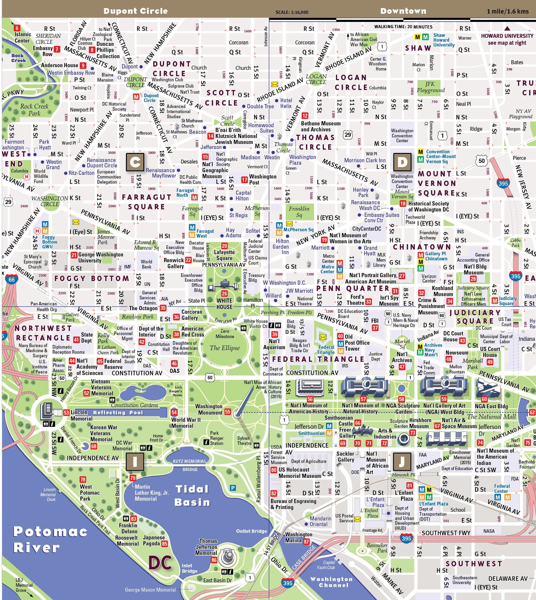 StreetSmart Washington DC by VanDam  Laminated City Street pocket map with all museums, sights, monuments, government building,Used