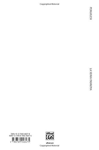 La Serva Padrona / The Maid Mistress: An Intermezzo in Two Acts (Kalmus Edition),Used