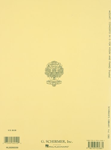 Concerto No. 3 in G: For Violin and Piano, K.216 (Schirmer's Library of Musical Classics)(Vol. 1580),New