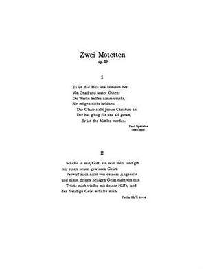 Two Motets, Op. 29, Es ist das Heil and Schaffe in mir: SATBB (German Language Edition) (Kalmus Edition) (German Edition),Used