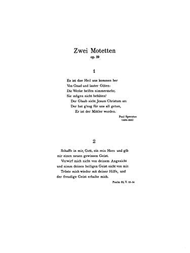 Two Motets, Op. 29, Es ist das Heil and Schaffe in mir: SATBB (German Language Edition) (Kalmus Edition) (German Edition),Used