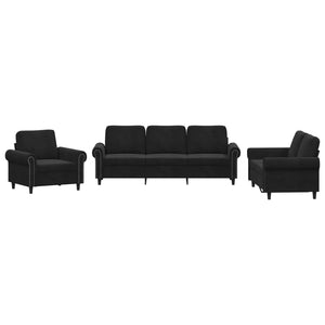 vidaXL Luxurious Black Velvet 3 Piece Sofa Set with Cushions, Comfortable Soft Seating, Modern Design Living Room Furniture Set-New Condition