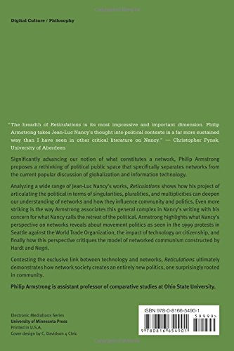 Reticulations: JeanLuc Nancy and the Networks of the Political (Electronic Mediations),Used