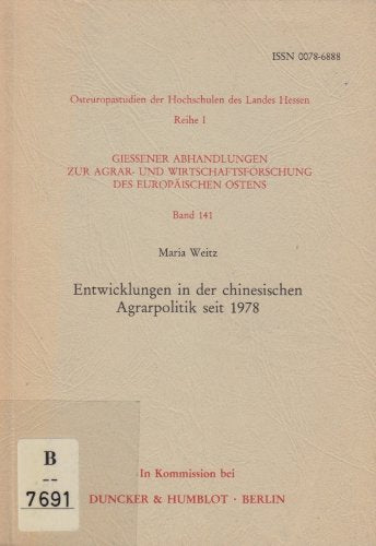Entwicklungen In Der Chinesischen Agrarpolitik Seit 1978 (Osteuropastudien Der Hochschulen Des Landes Hessen) (German Edition),Used