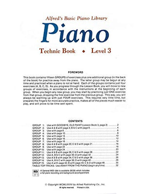 Alfred's Basic Piano Library Technic, Bk 3 (Alfred's Basic Piano Library, Bk 3),Used