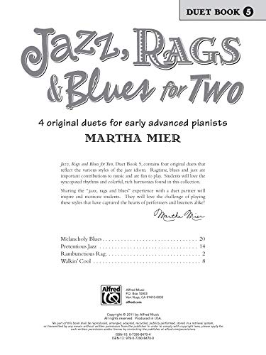 Jazz, Rags & Blues for Two, Bk 5: 4 Original Duets for Early Advanced Pianists,Used