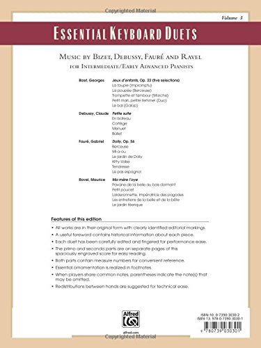 Essential Keyboard Duets, Vol 3: Music By Bizet, Debussy, Faur And Ravel, Comb Bound Book (Alfred Masterwork Edition: Essentia