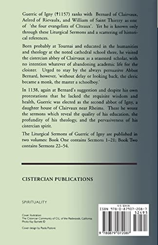 Liturgical Sermons Volume 1 (Volume 8) (Cistercian Fathers Series),Used